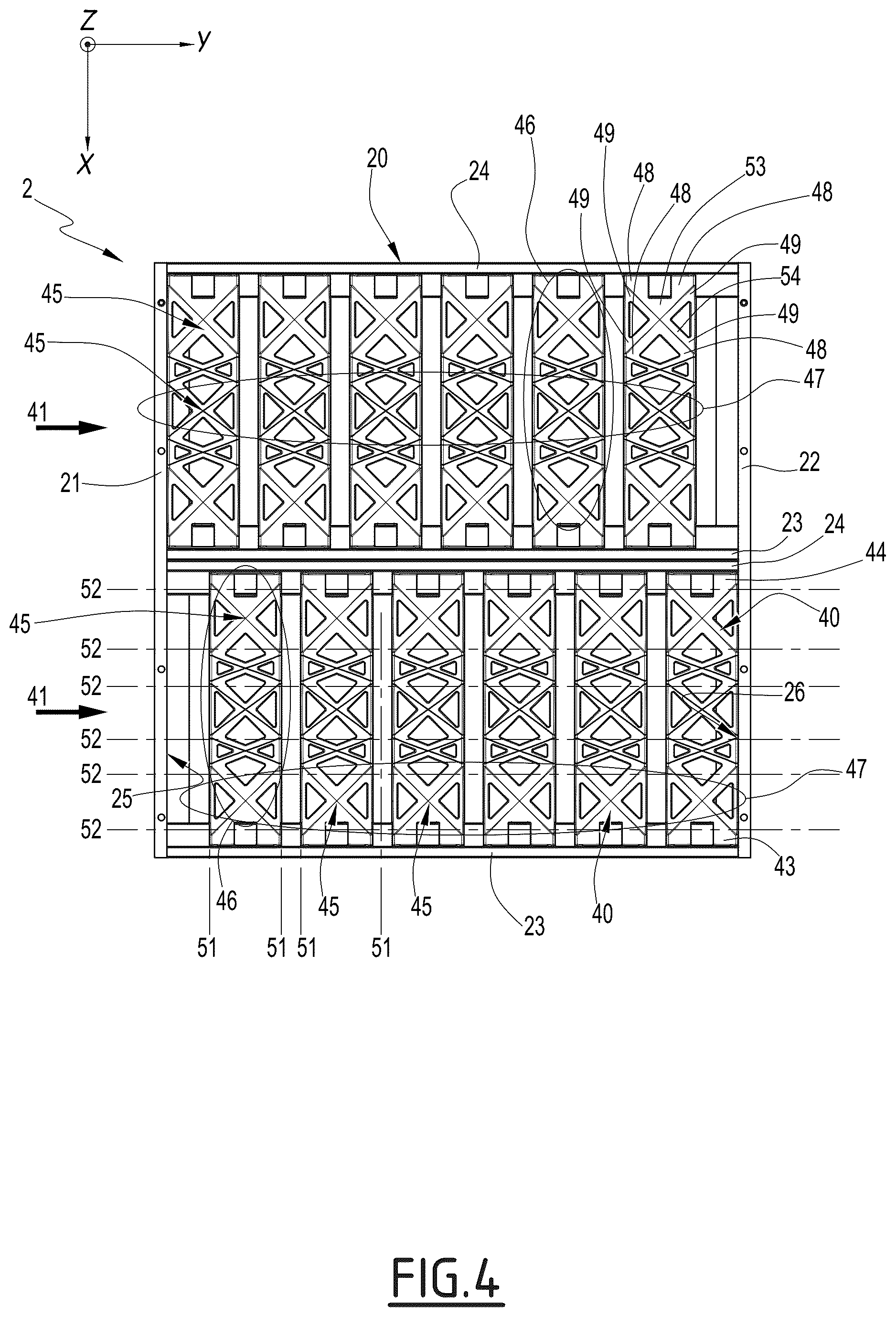 Patent US12564261 Figure 4 – Shelf for a cabinet for receiving bottles