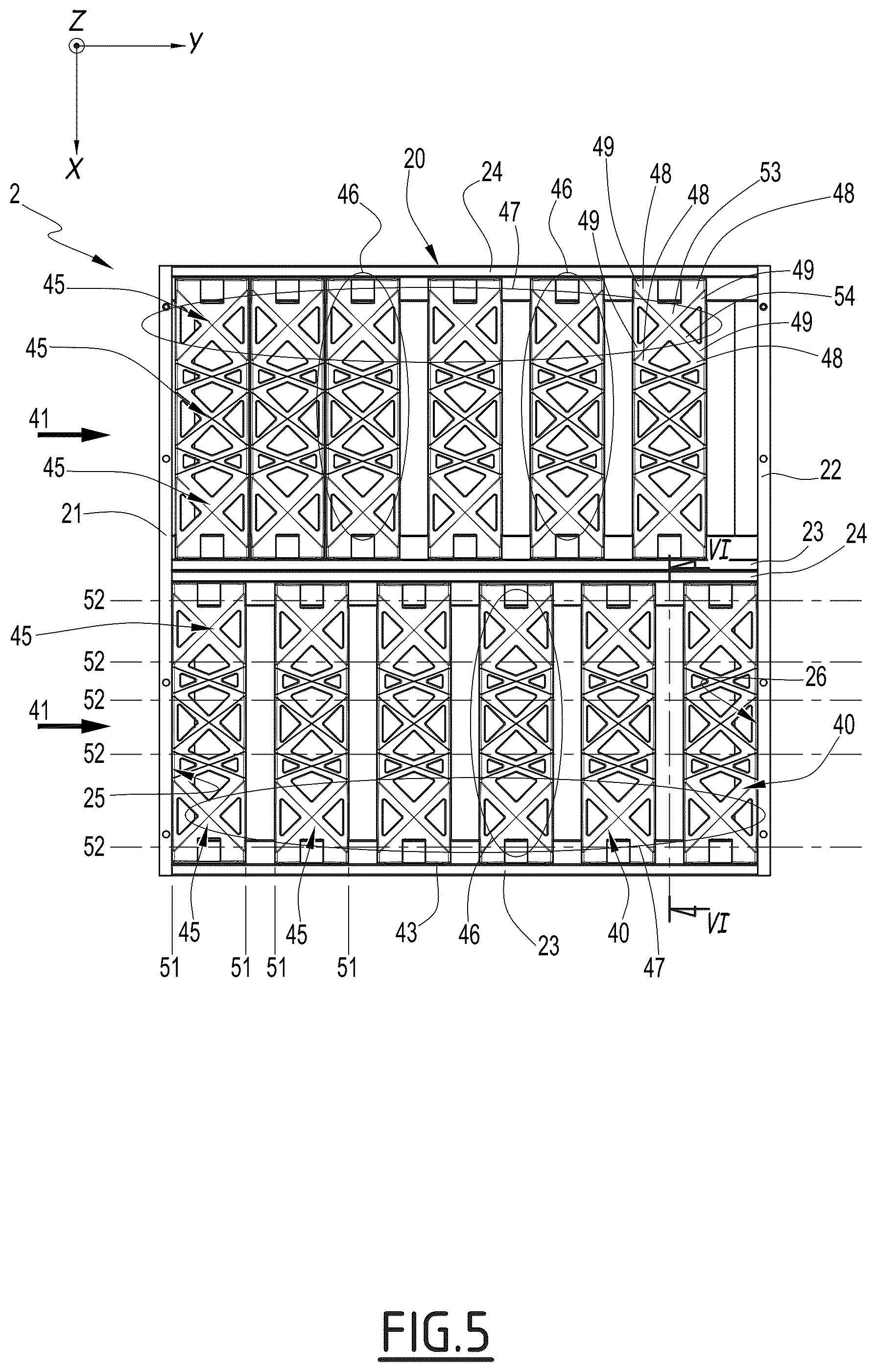 Patent US12564261 Figure 5 – Shelf for a cabinet for receiving bottles