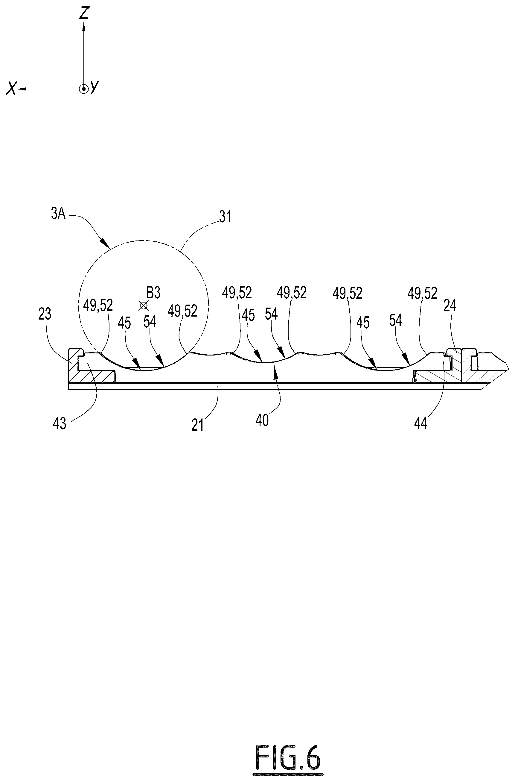Patent US12564261 Figure 6 – Shelf for a cabinet for receiving bottles