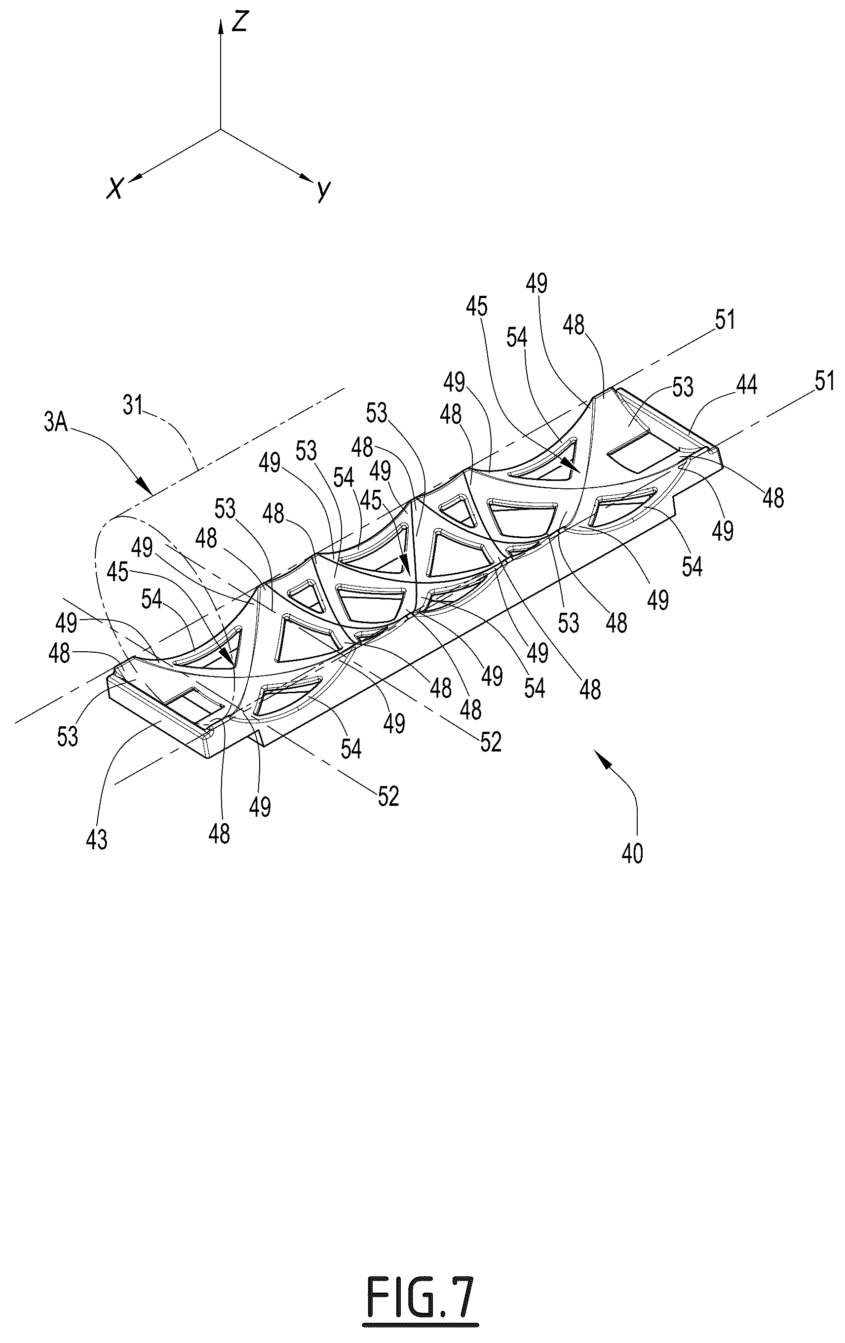 Patent US12564261 Figure 7 – Shelf for a cabinet for receiving bottles