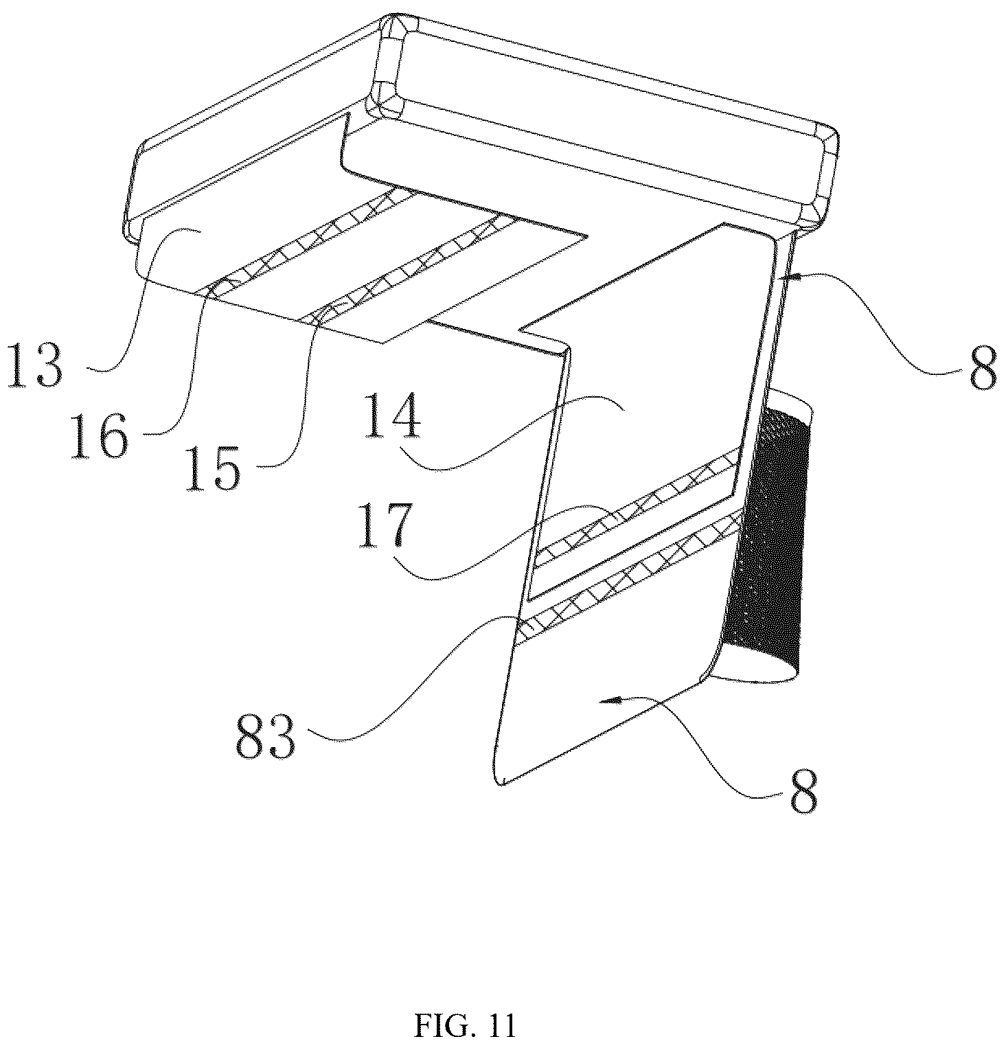 Patent US12564263 Figure 11 – Stadium seat cushion