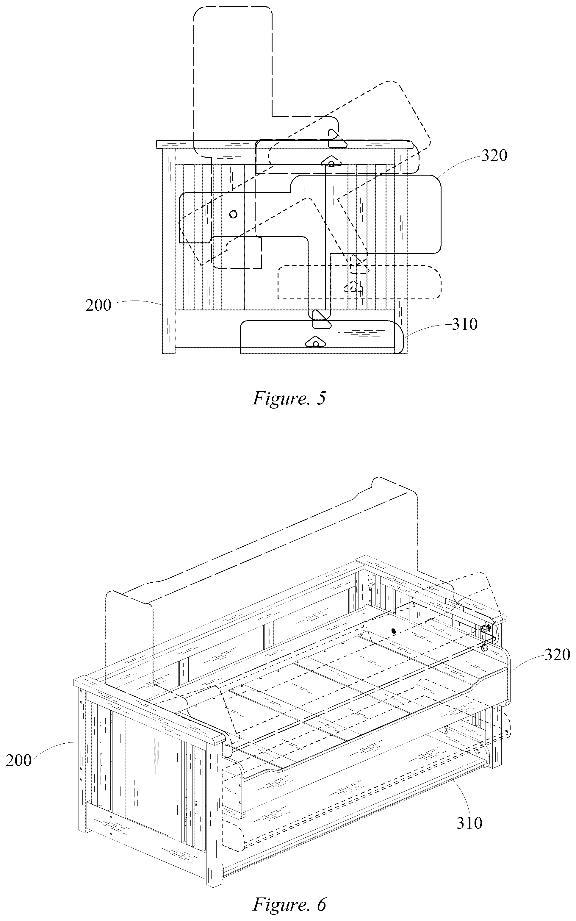 Patent US12564268 Figure 3 – Furniture objects including a convertible desk bed
