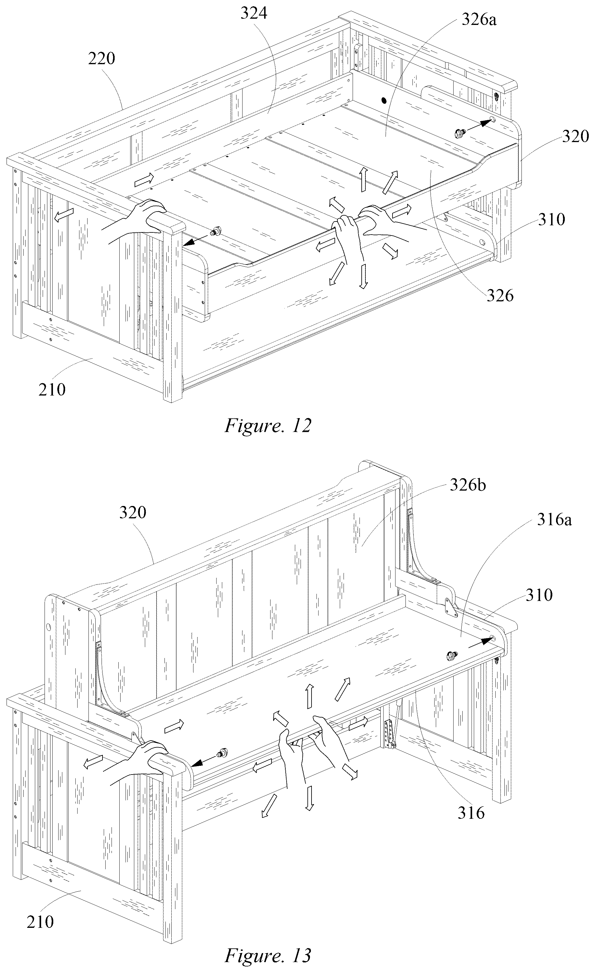 Patent US12564268 Figure 8 – Furniture objects including a convertible desk bed