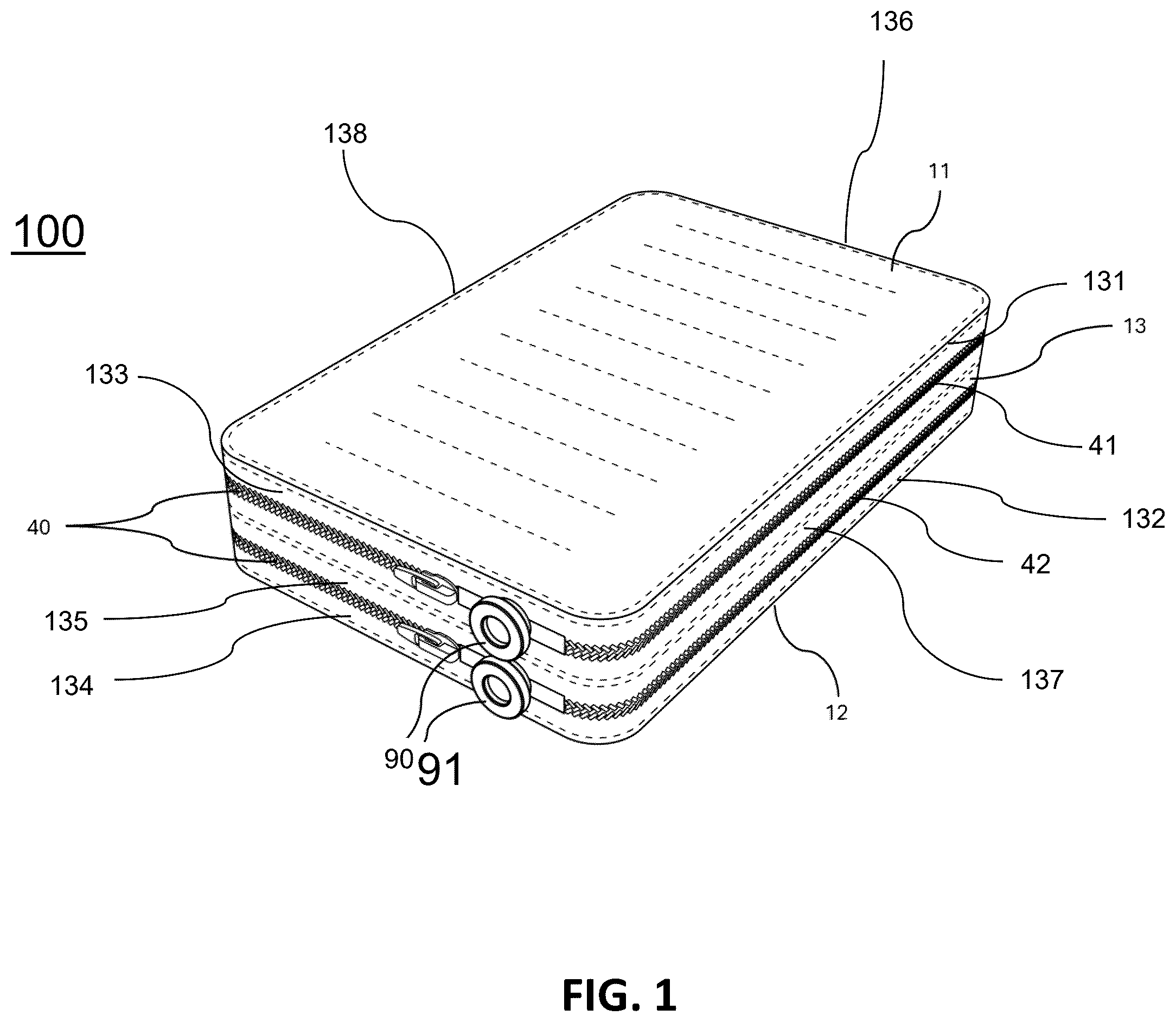 Patent US12564272 Figure 1 – Inflatable mattress structure with overlapping independent air chambers