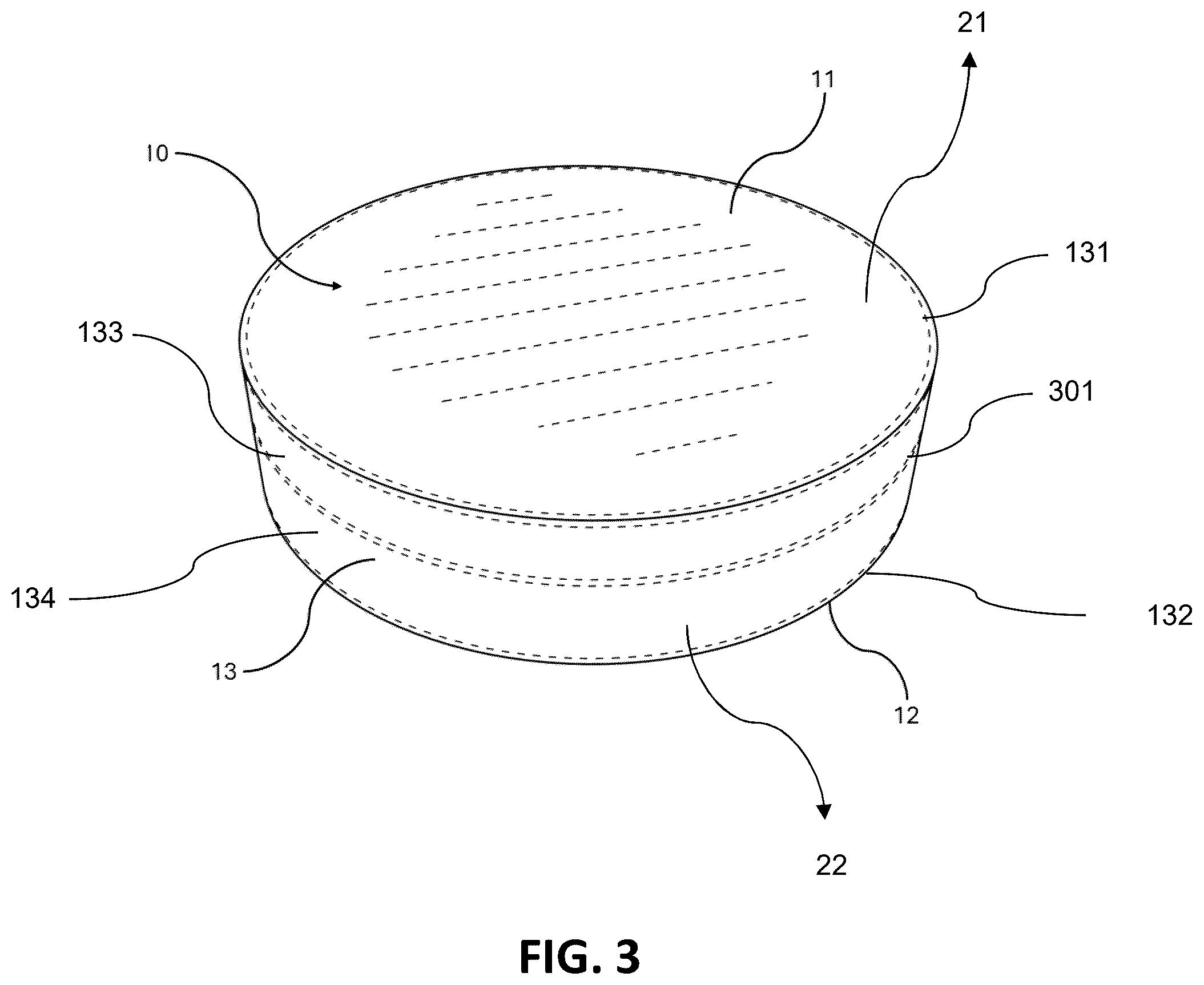 Patent US12564272 Figure 3 – Inflatable mattress structure with overlapping independent air chambers