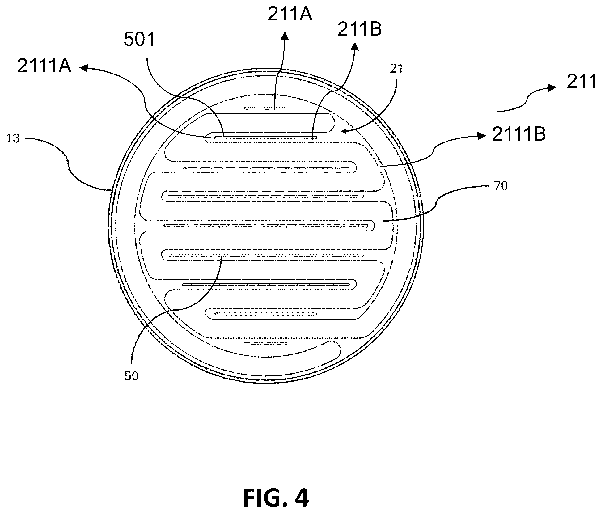 Patent US12564272 Figure 4 – Inflatable mattress structure with overlapping independent air chambers