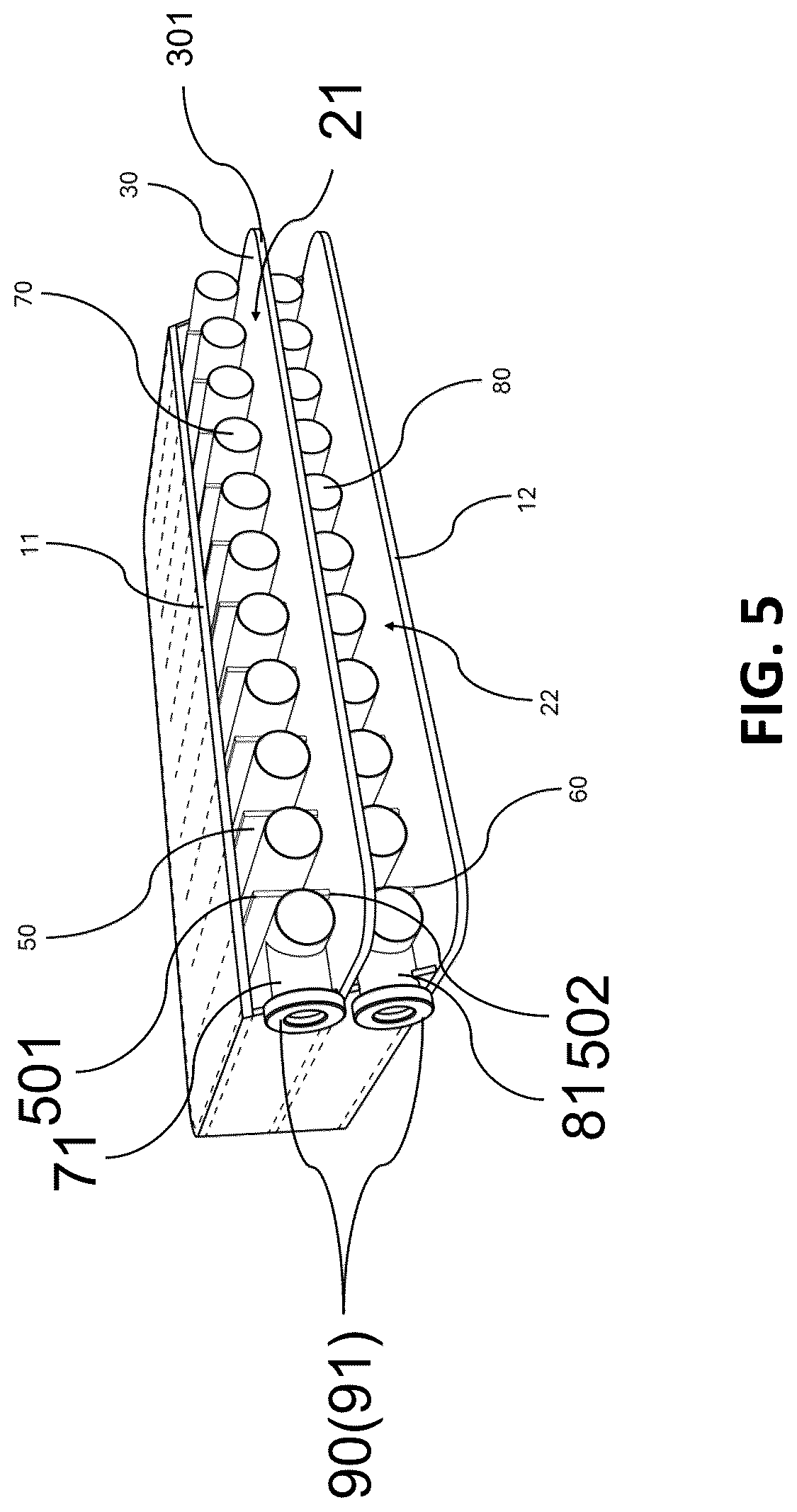 Patent US12564272 Figure 5 – Inflatable mattress structure with overlapping independent air chambers