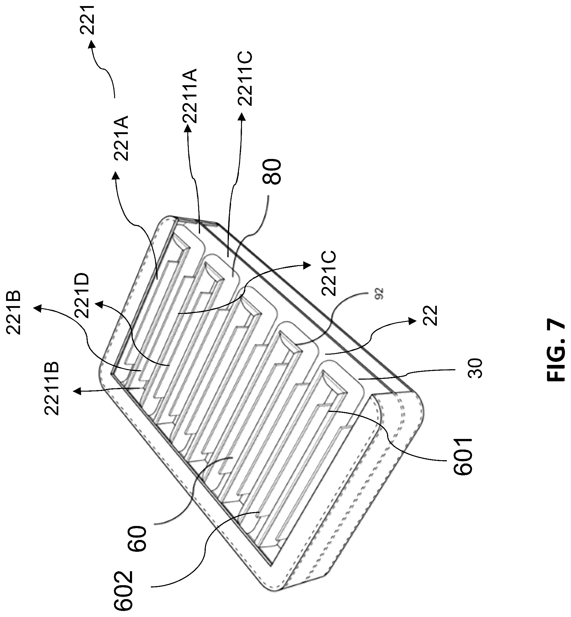 Patent US12564272 Figure 7 – Inflatable mattress structure with overlapping independent air chambers