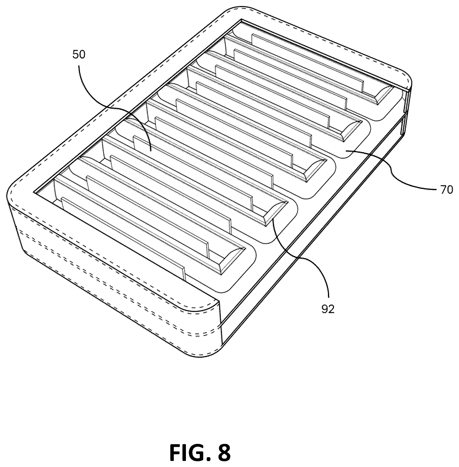 Patent US12564272 Figure 8 – Inflatable mattress structure with overlapping independent air chambers