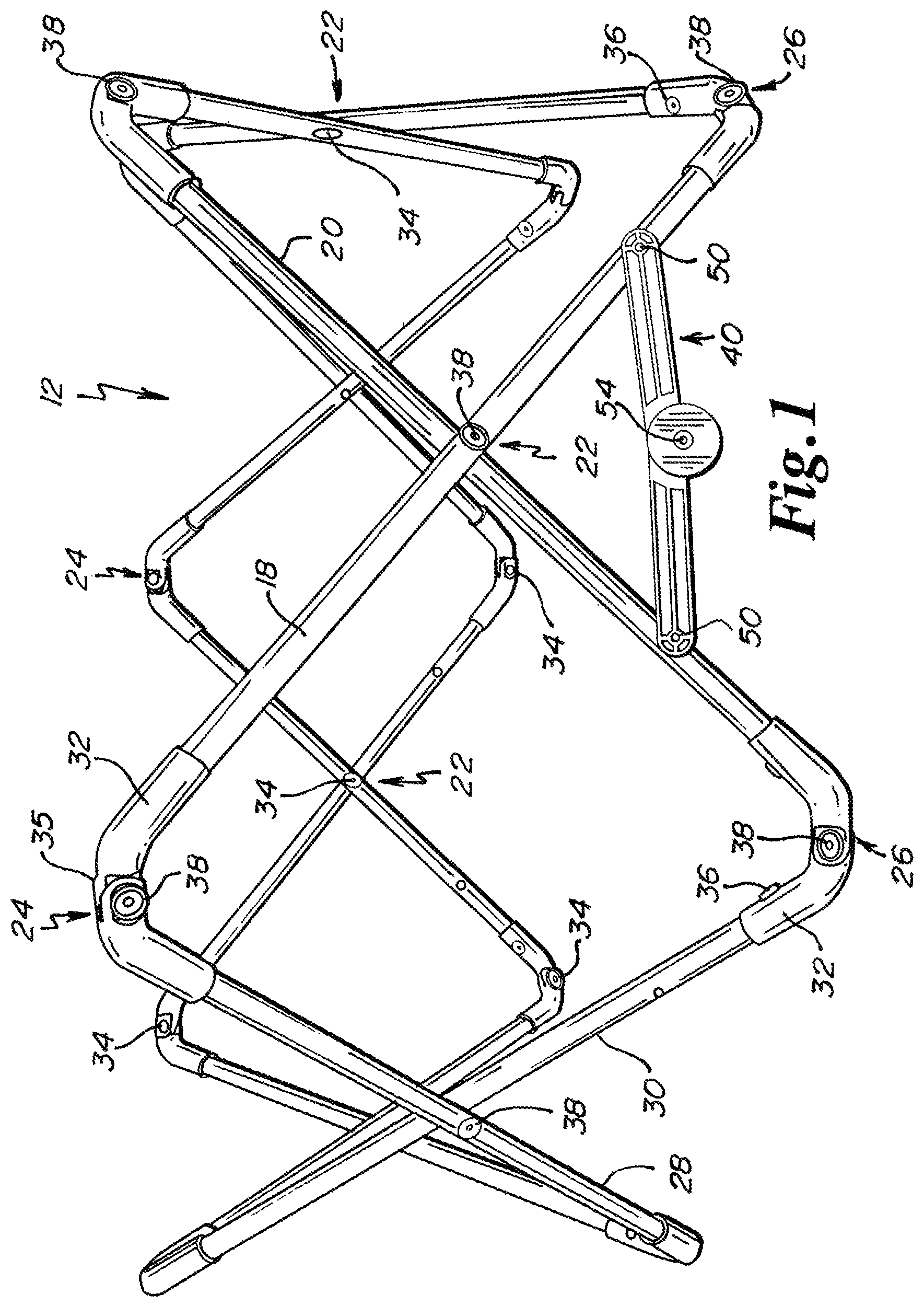 Patent US12564274 Figure 1 – Scissoring bassinet with soft inside and outside