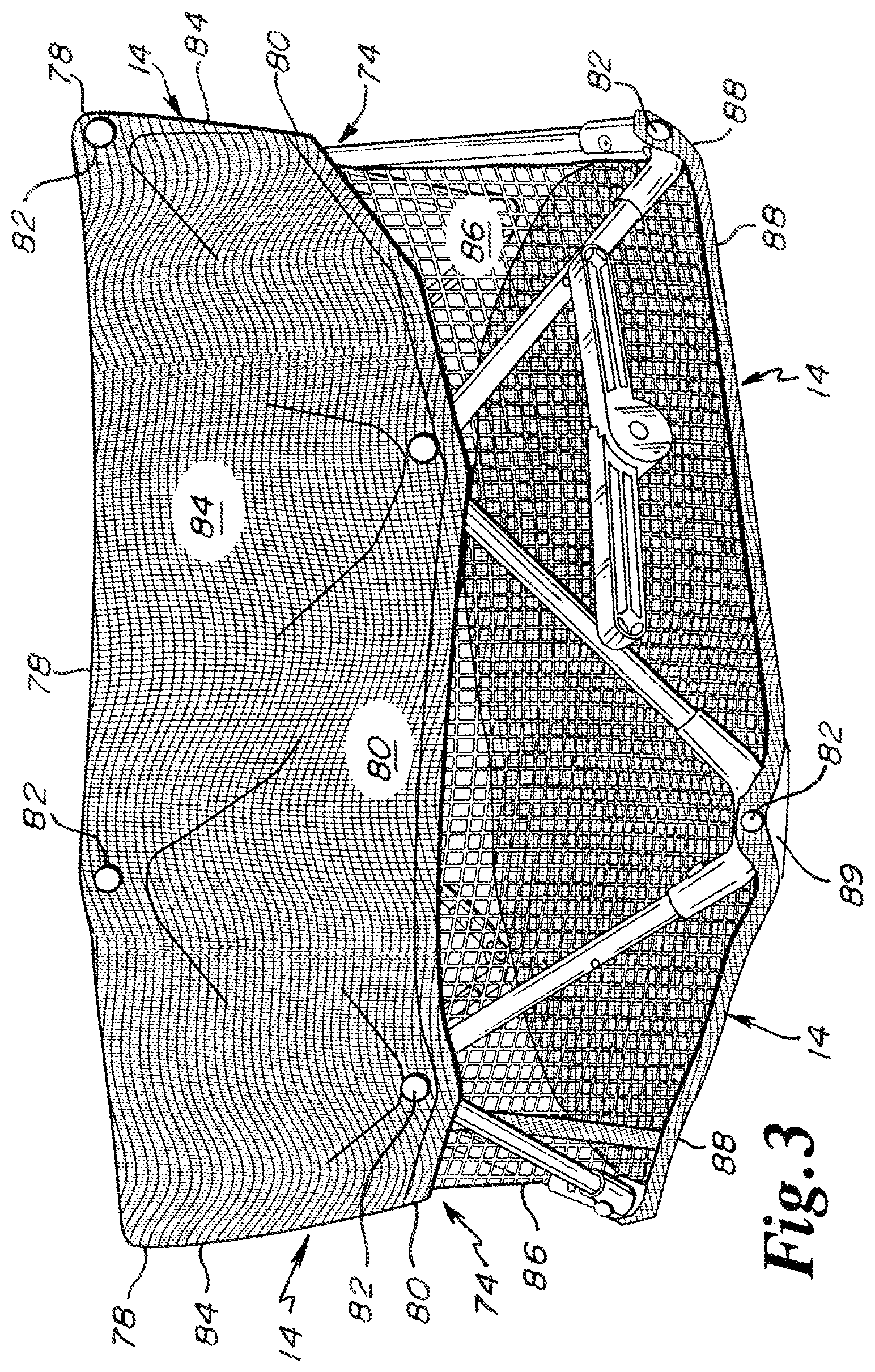 Patent US12564274 Figure 3 – Scissoring bassinet with soft inside and outside