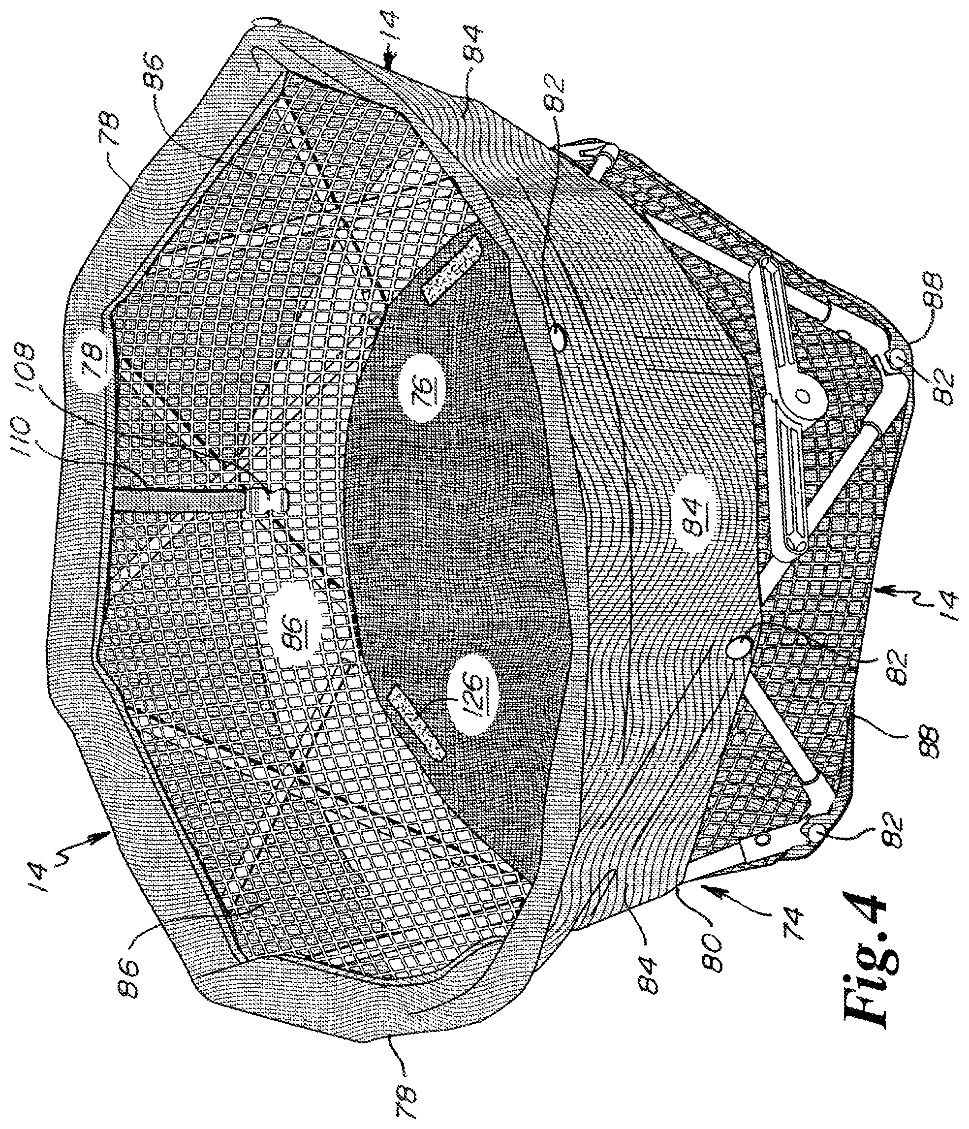 Patent US12564274 Figure 4 – Scissoring bassinet with soft inside and outside