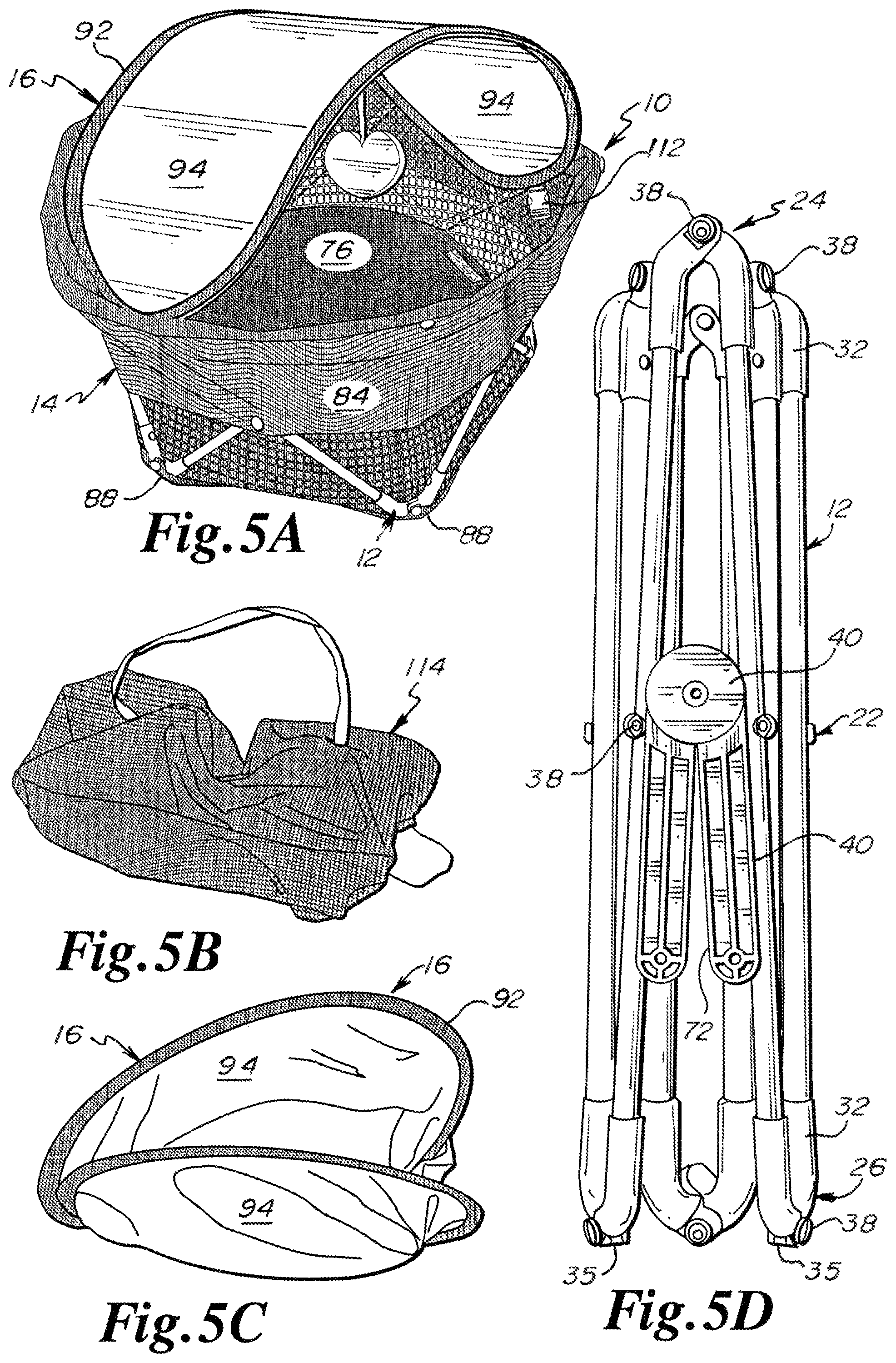 Patent US12564274 Figure 5 – Scissoring bassinet with soft inside and outside