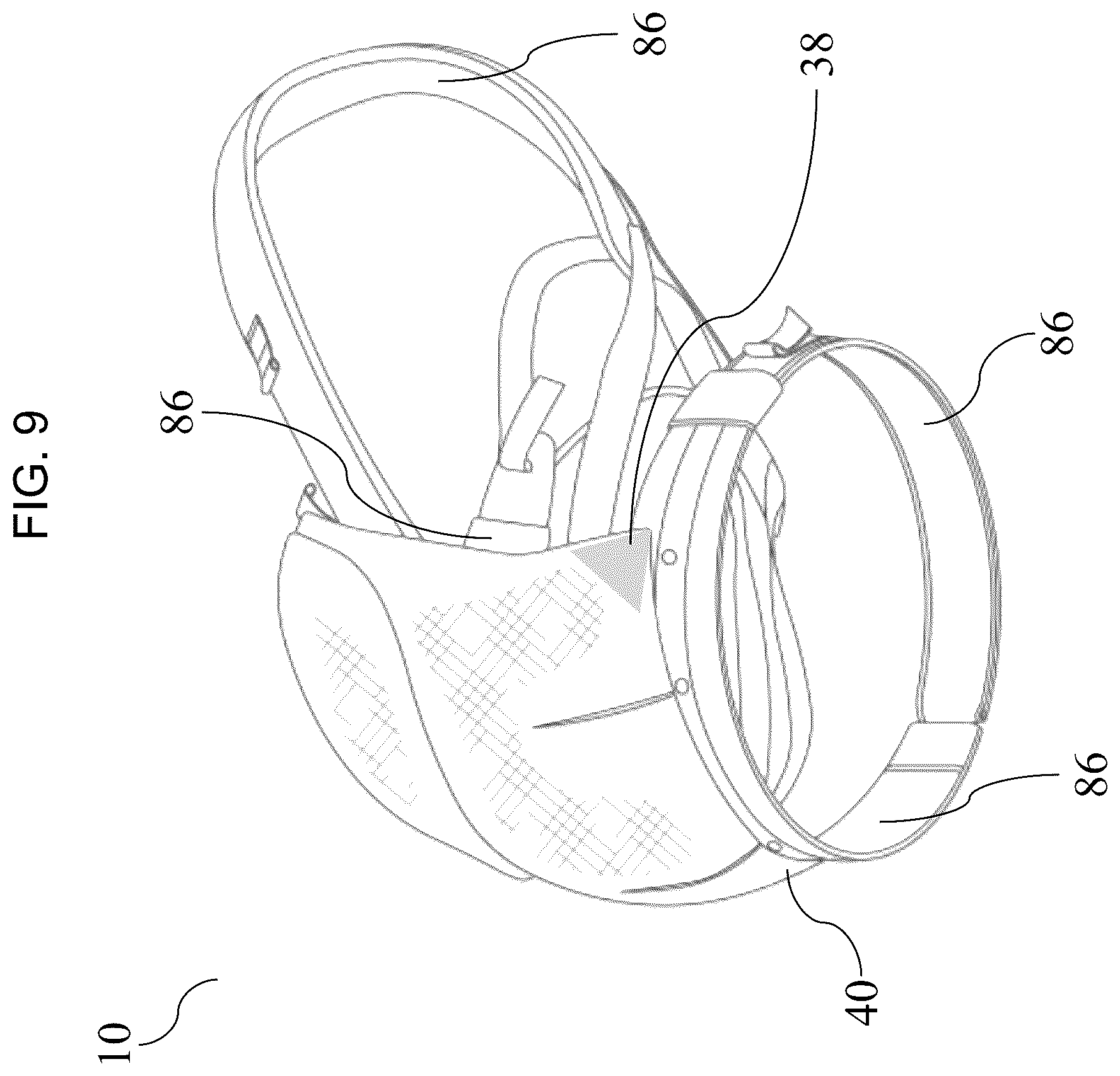 Patent US12564276 Figure 9 – Baby carrier system
