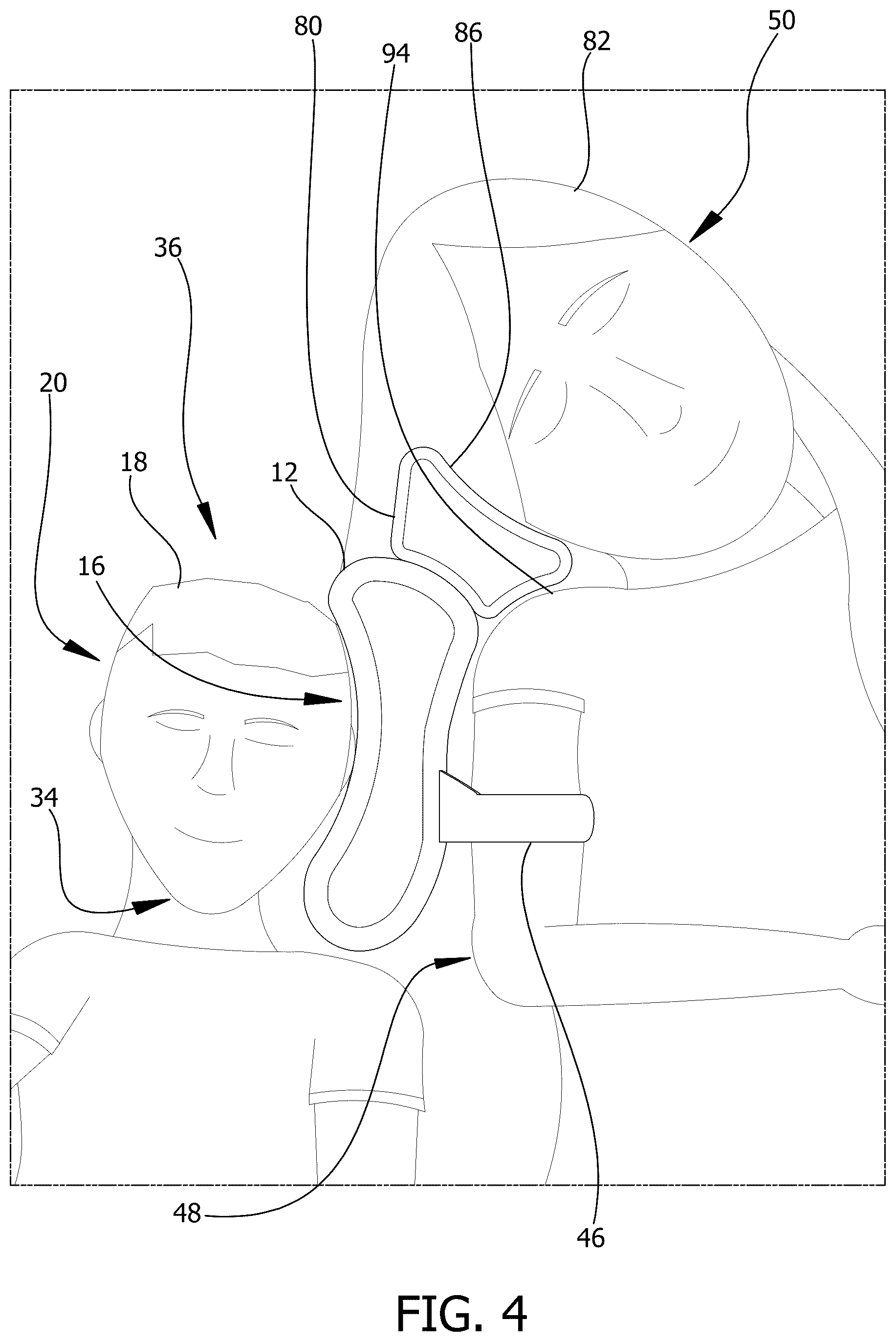 Patent US12564278 Figure 4 – Headrest pillow device