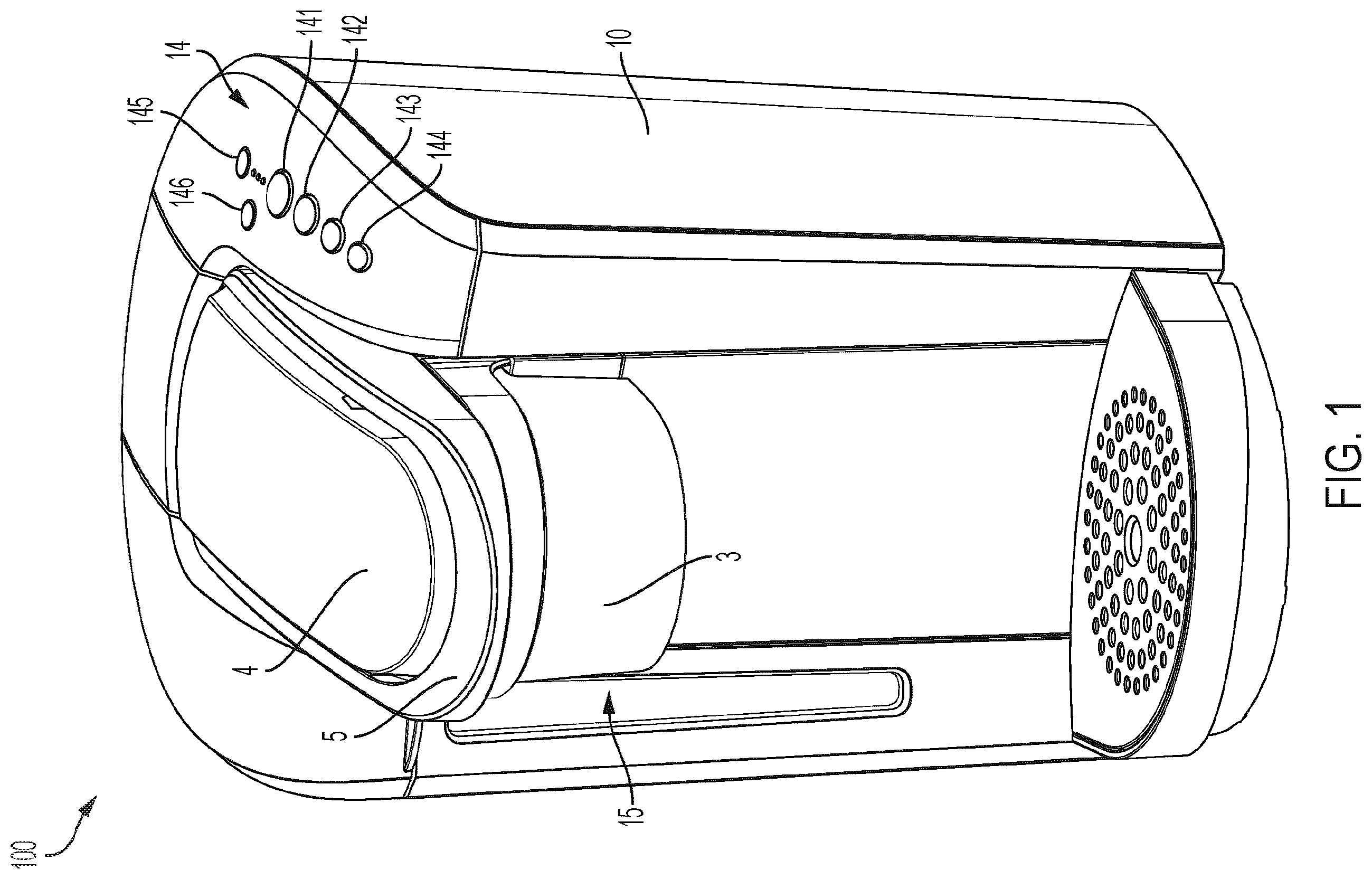 Patent US12564284 Figure 1 – Pod stabilizer for beverage machine