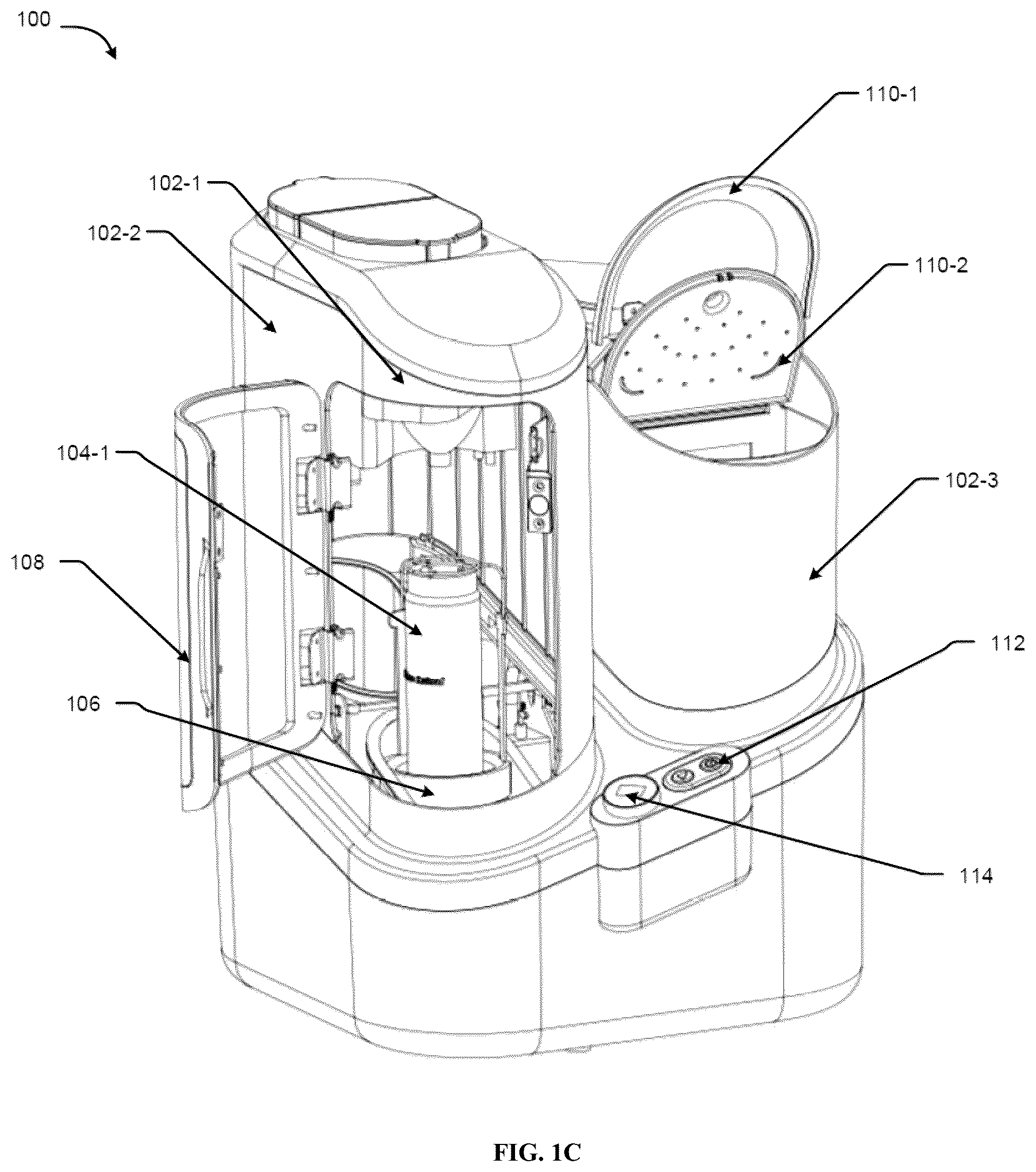 Patent US12564285 Figure 2 – Bottle cleaning device with a fluid dispenser