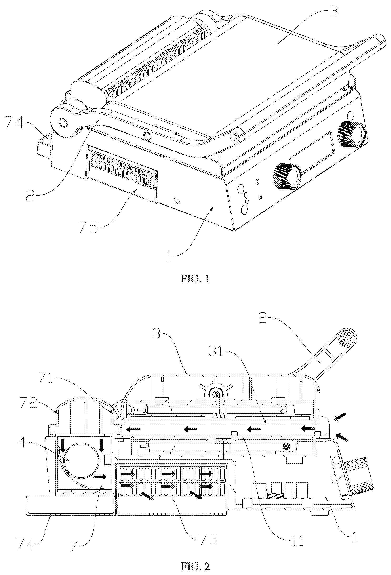 Patent US12564287 Figure 1 – Smokeless frying and baking machine and control method thereof