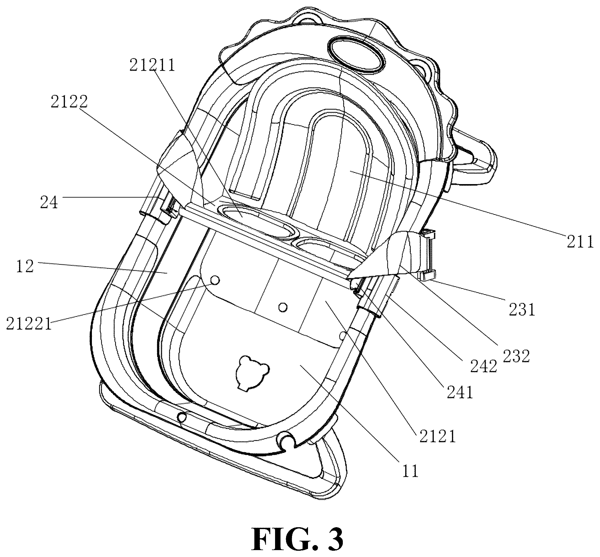 Patent US12564293 Figure 3 – Multifunctional infant bathing system