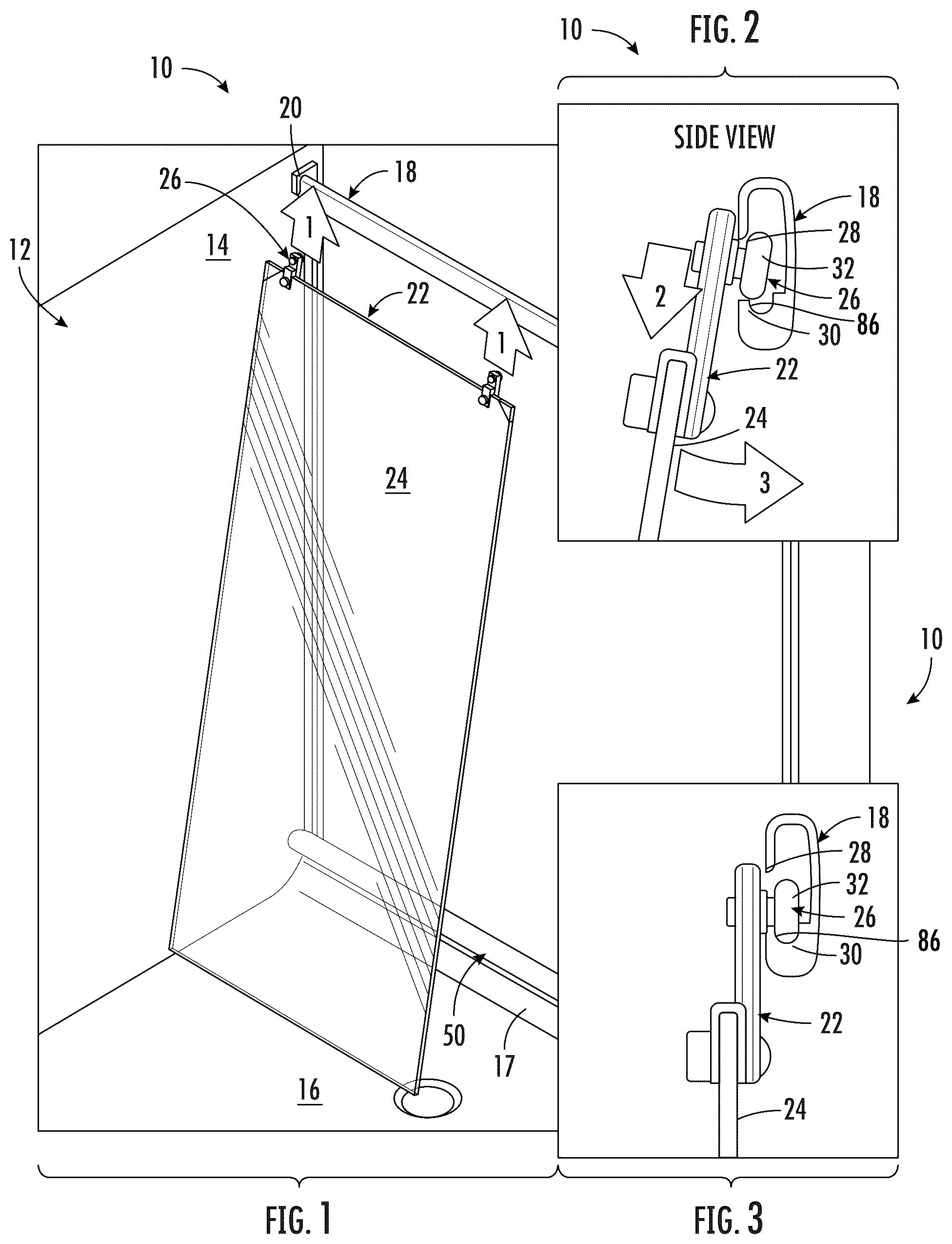 Patent US12564294 Figure 1 – Shower door assembly