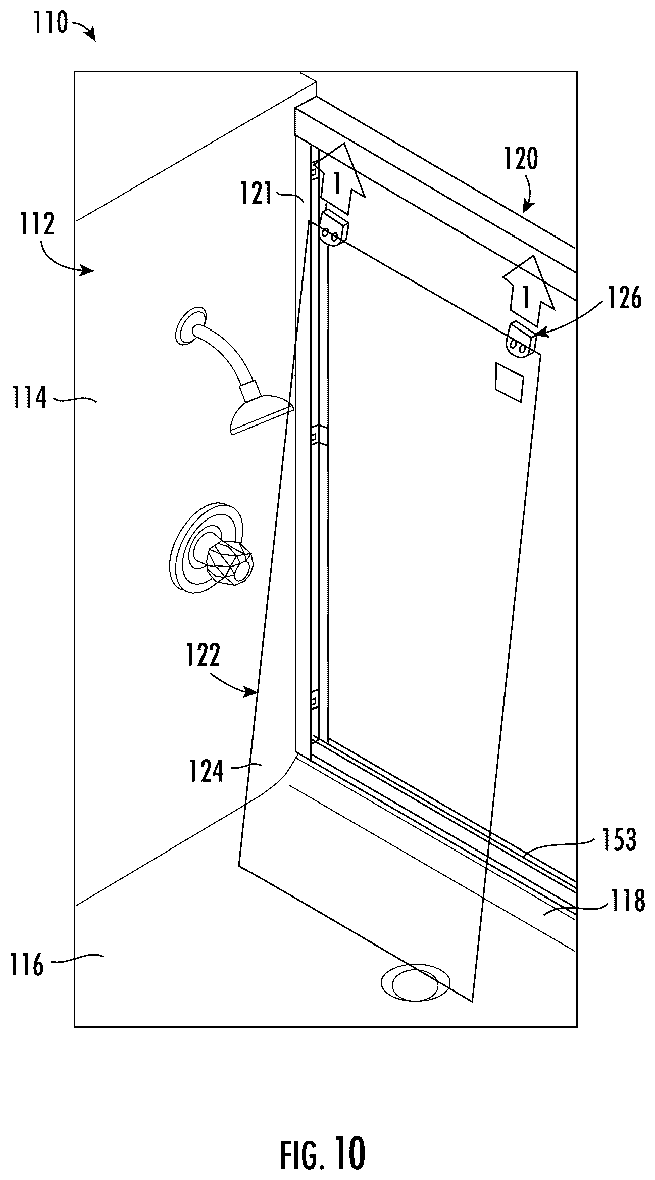 Patent US12564294 Figure 7 – Shower door assembly