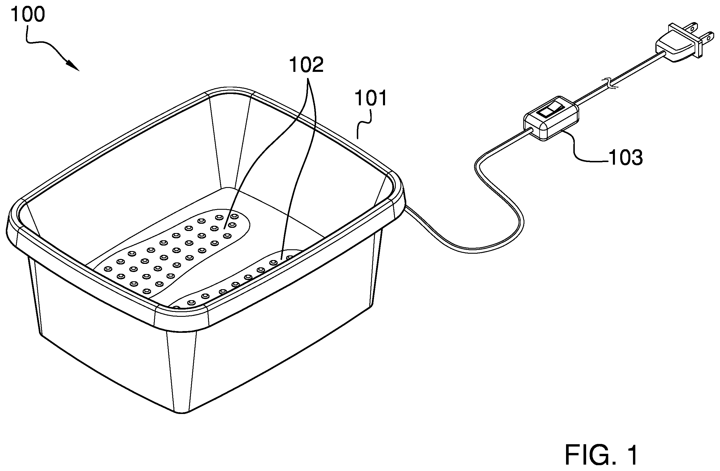 Patent US12564295 Figure 1 – Foot scrubbing device