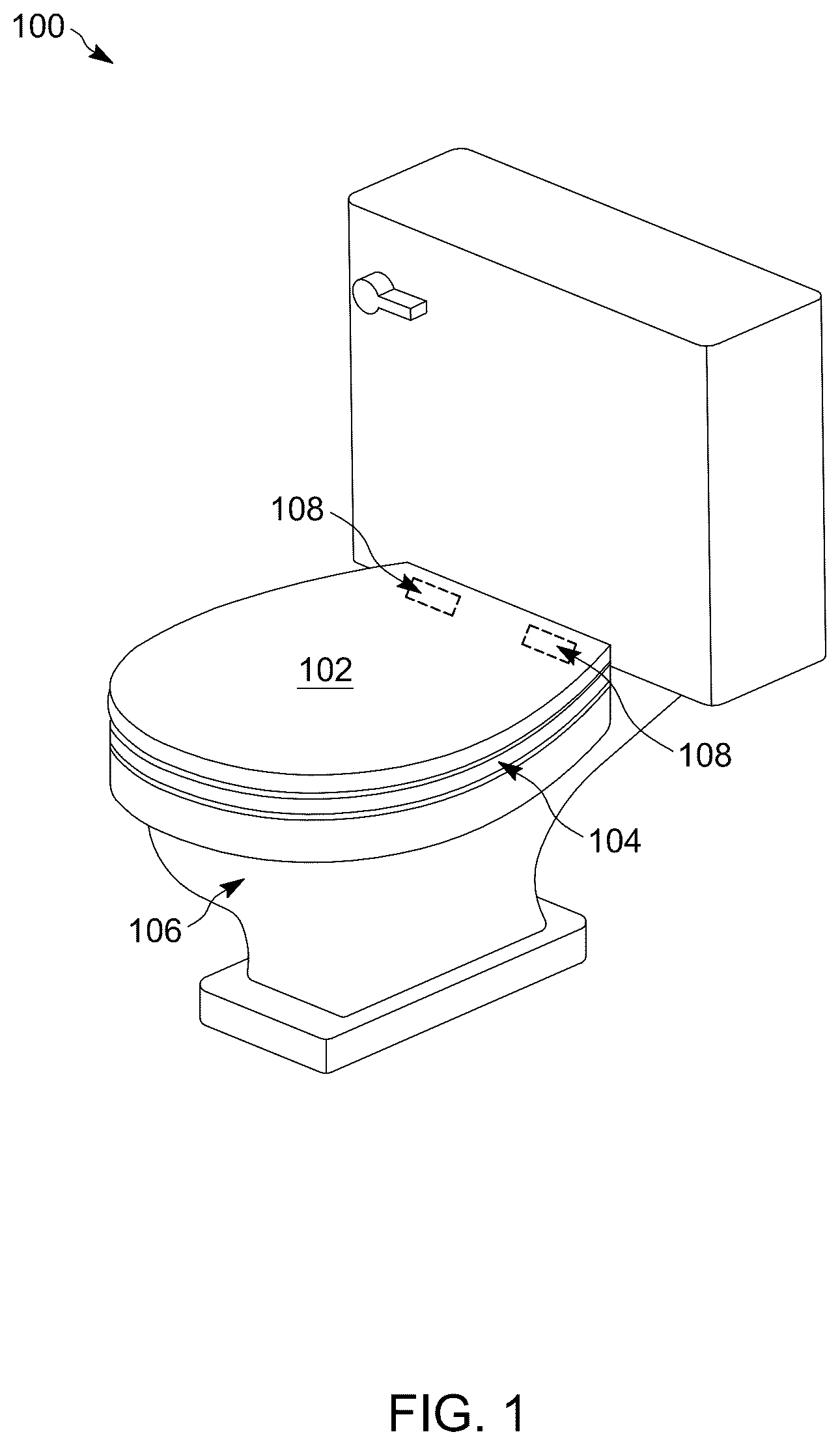 Patent US12564298 Figure 1 – Magnetic hinge connection for toilet lid and seat