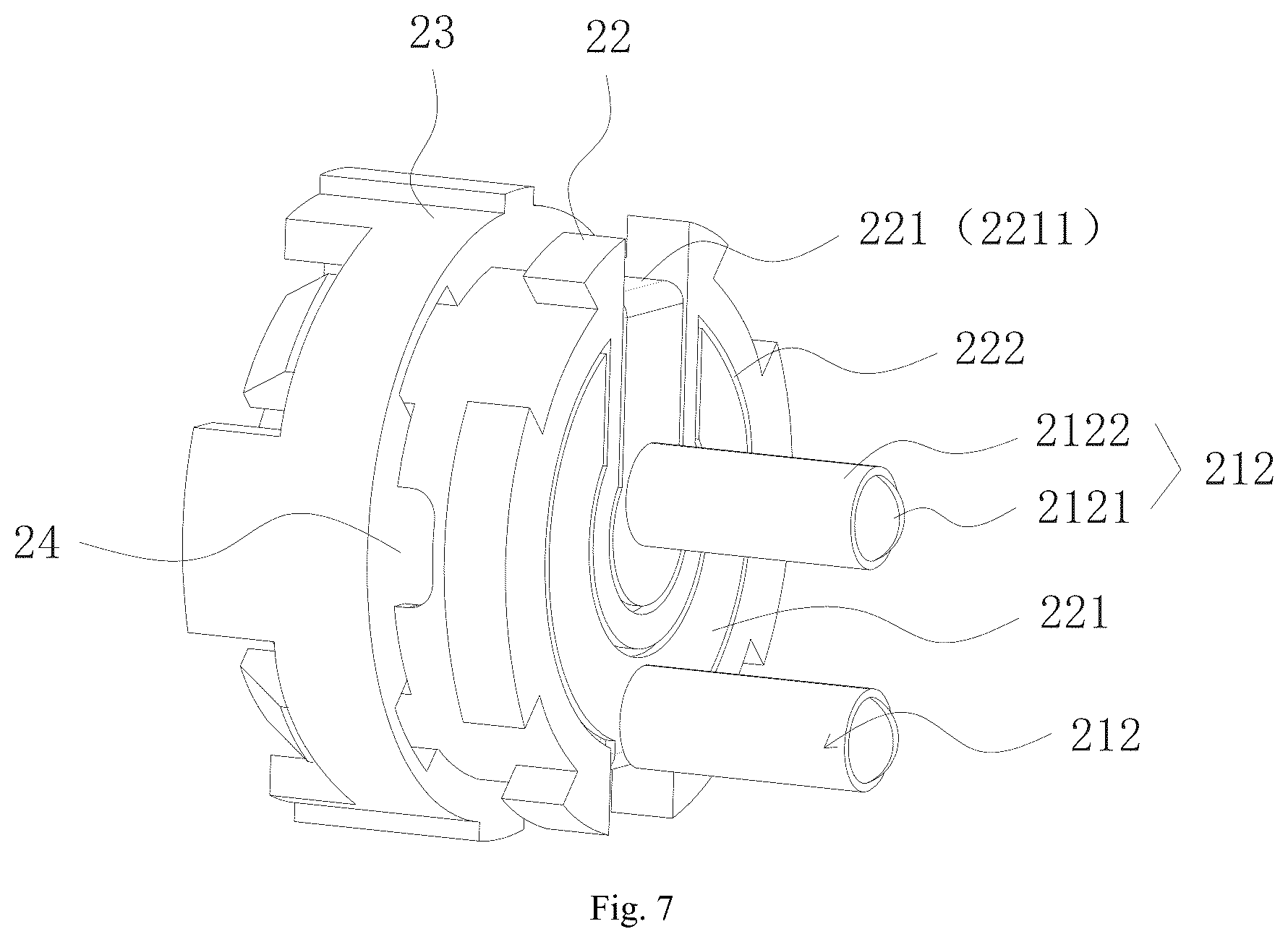 Patent US12564299 Figure 7 – Toilet rotating shaft connection structure