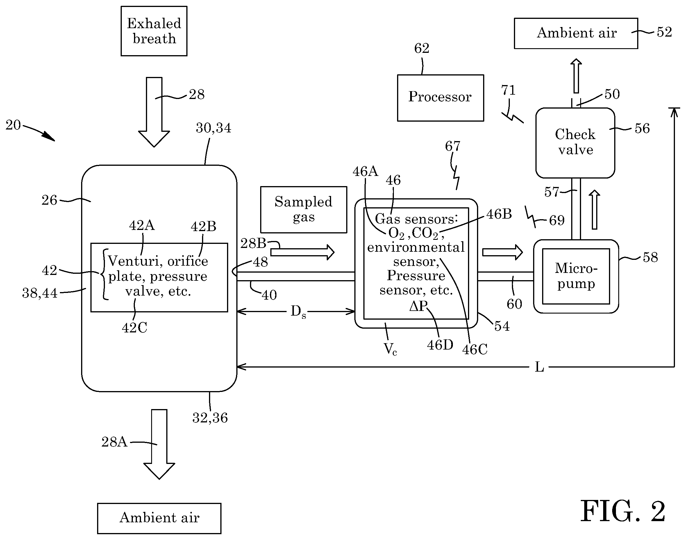 Patent US12564332 Figure 2 – Wearable device for measuring a person's ventilation or metabolism metrics