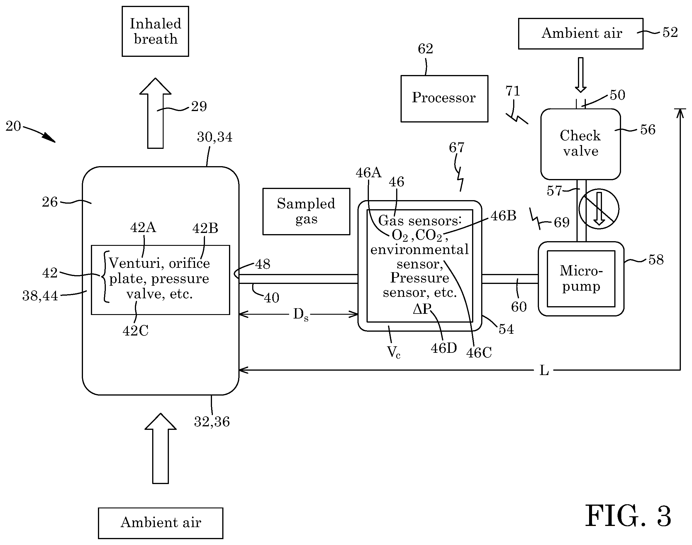 Patent US12564332 Figure 3 – Wearable device for measuring a person's ventilation or metabolism metrics
