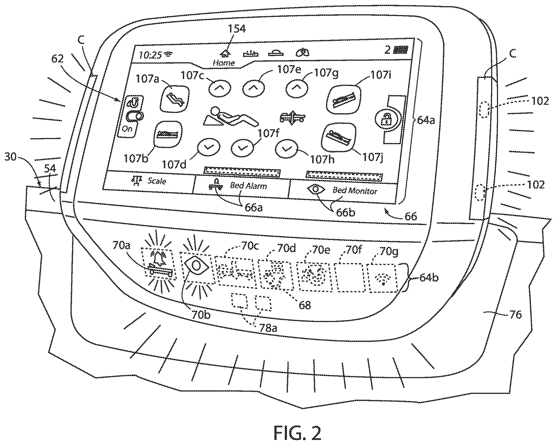 Patent US12564334 Figure 2 – Patient support apparatus with caregiver reminders