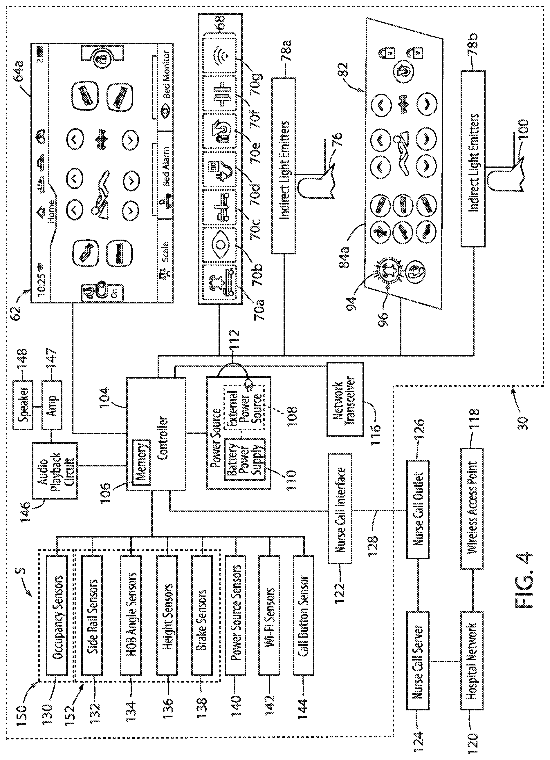 Patent US12564334 Figure 4 – Patient support apparatus with caregiver reminders