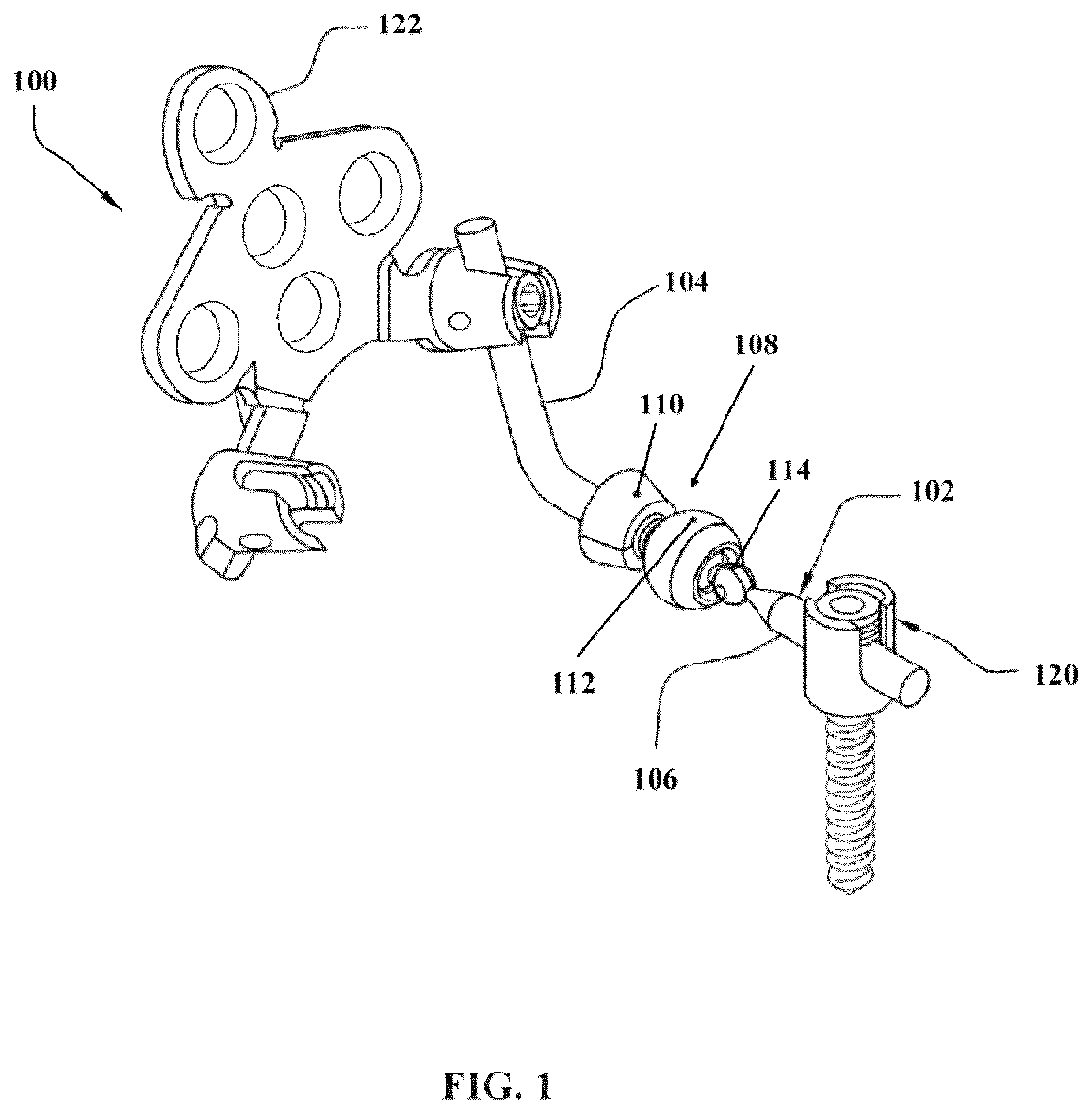 Patent US12564425 Figure 1 – Articulating spinal rod system