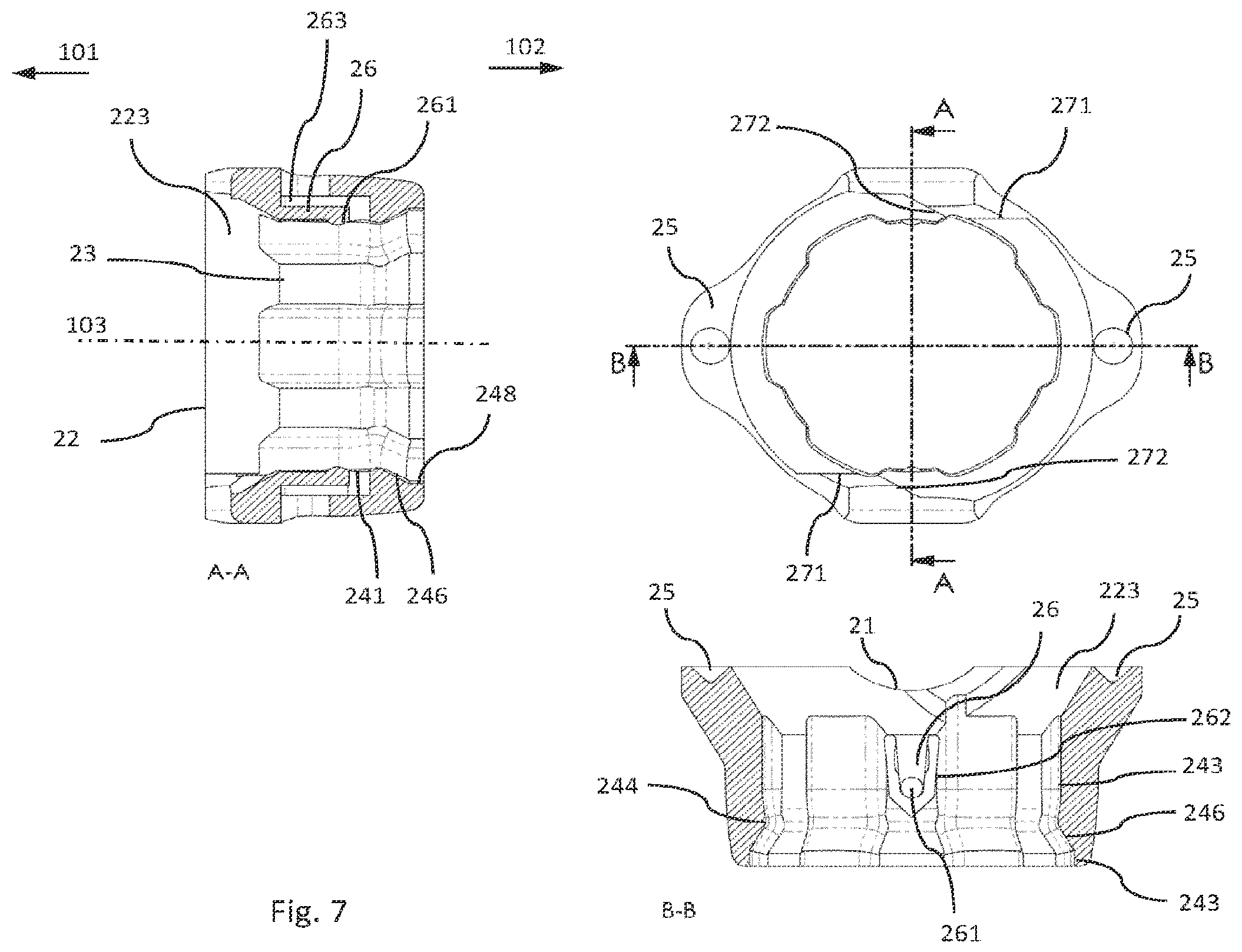 Patent US12564426 Figure 7 – Modular and temporarily fixable osteosynthesis device for vertebrae