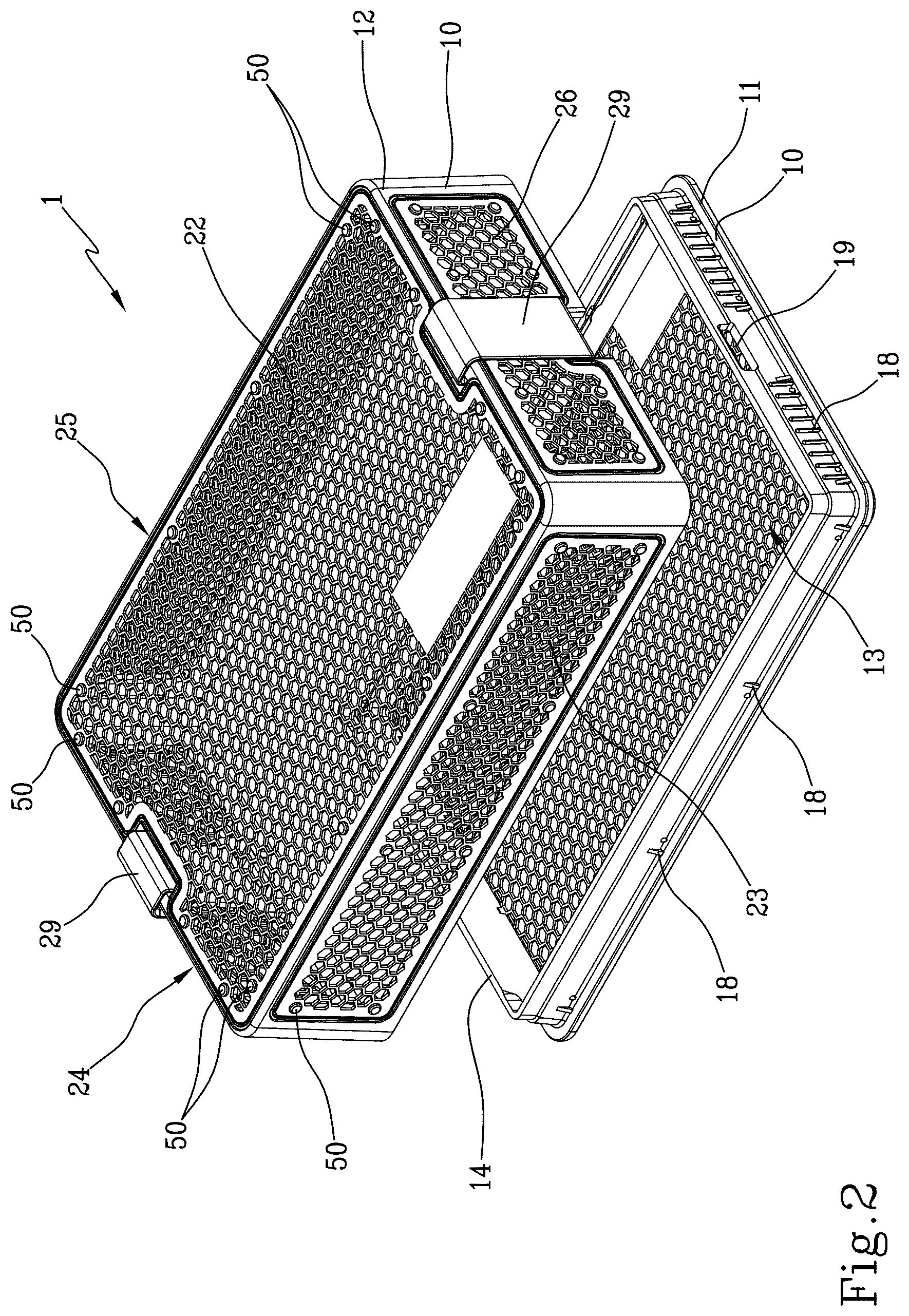 Patent US12564466 Figure 2 – Container and kit for washing and/or disinfecting and/or sterilising medical instruments