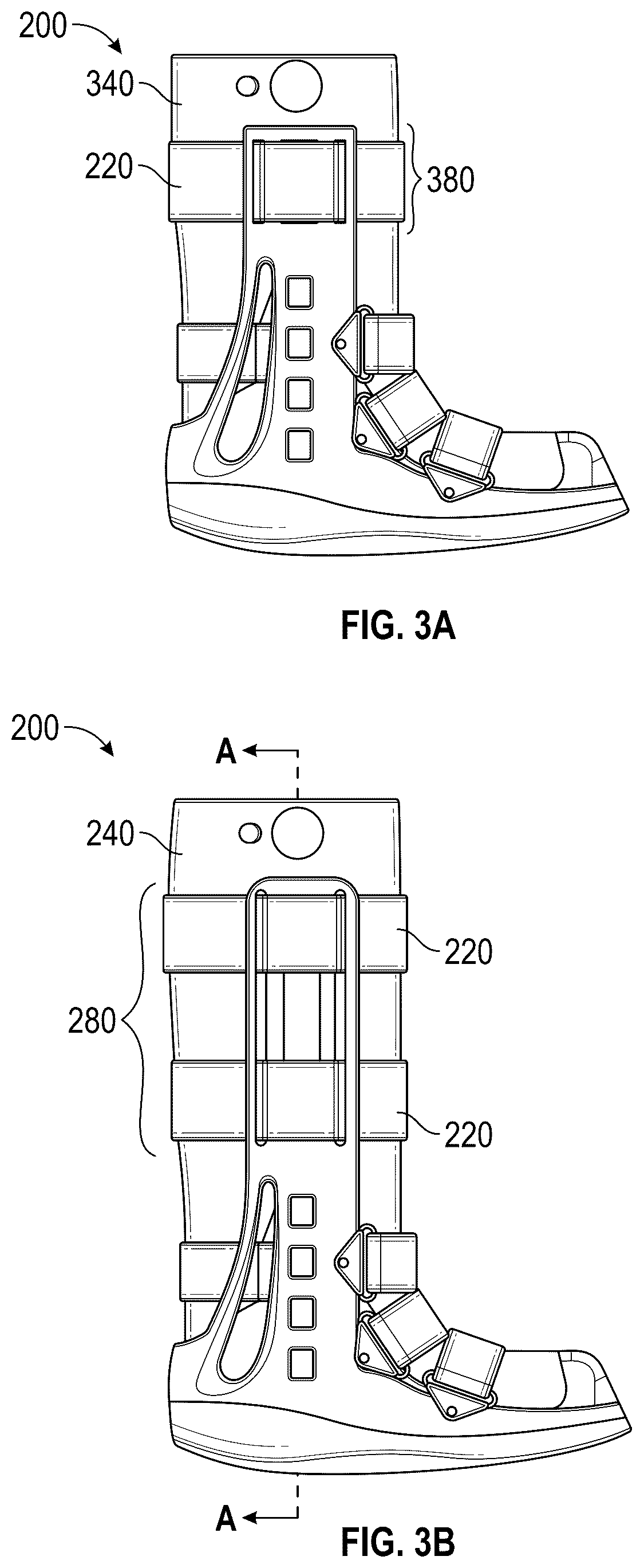 Patent US12564507 Figure 3 – Walking boot, chafe assembly, protective rim for a push-button release valve and related methods