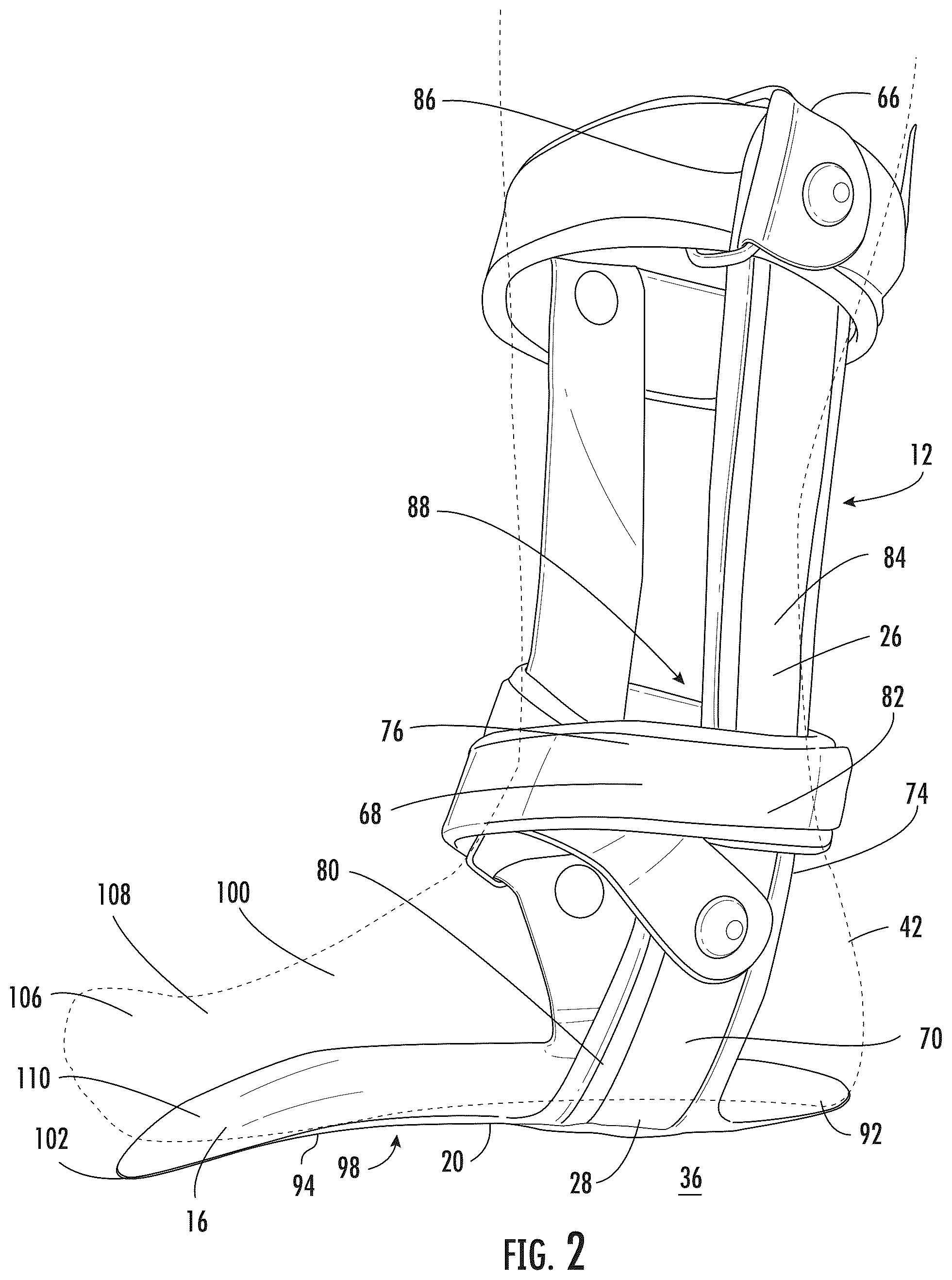 Patent US12564509 Figure 2 – Orthotic system for stabilizing an ankle and a foot