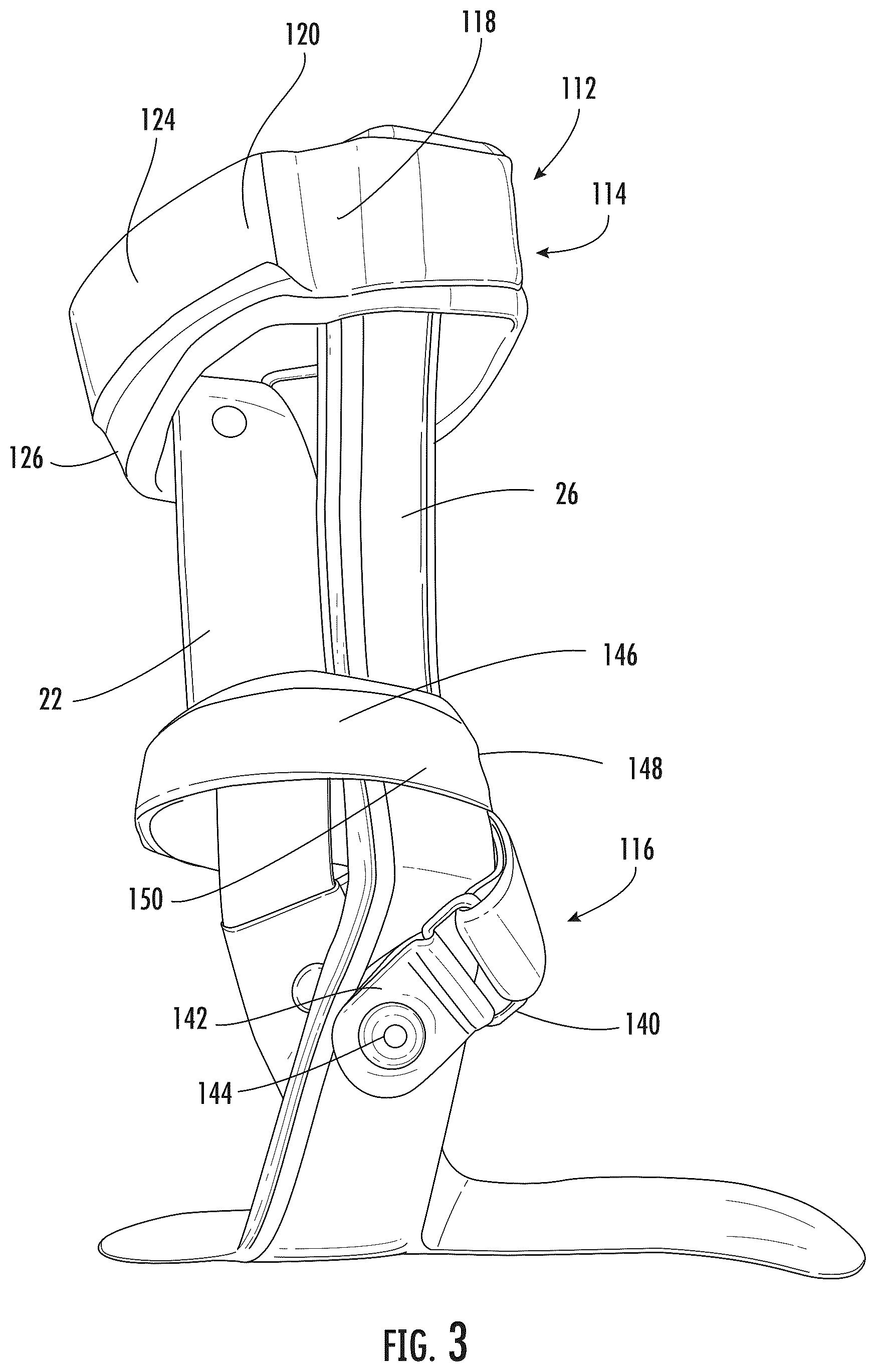 Patent US12564509 Figure 3 – Orthotic system for stabilizing an ankle and a foot