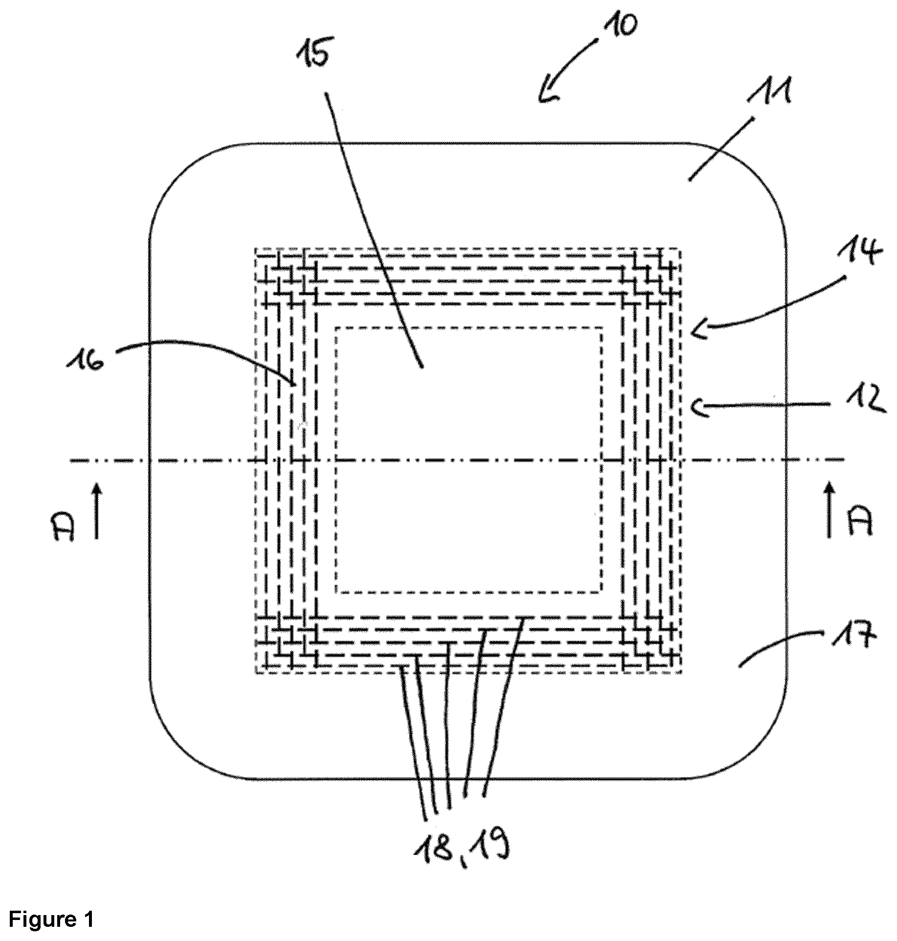 Patent US12564519 Figure 1 – Superabsorbent wound dressing with silicone wound contact layer