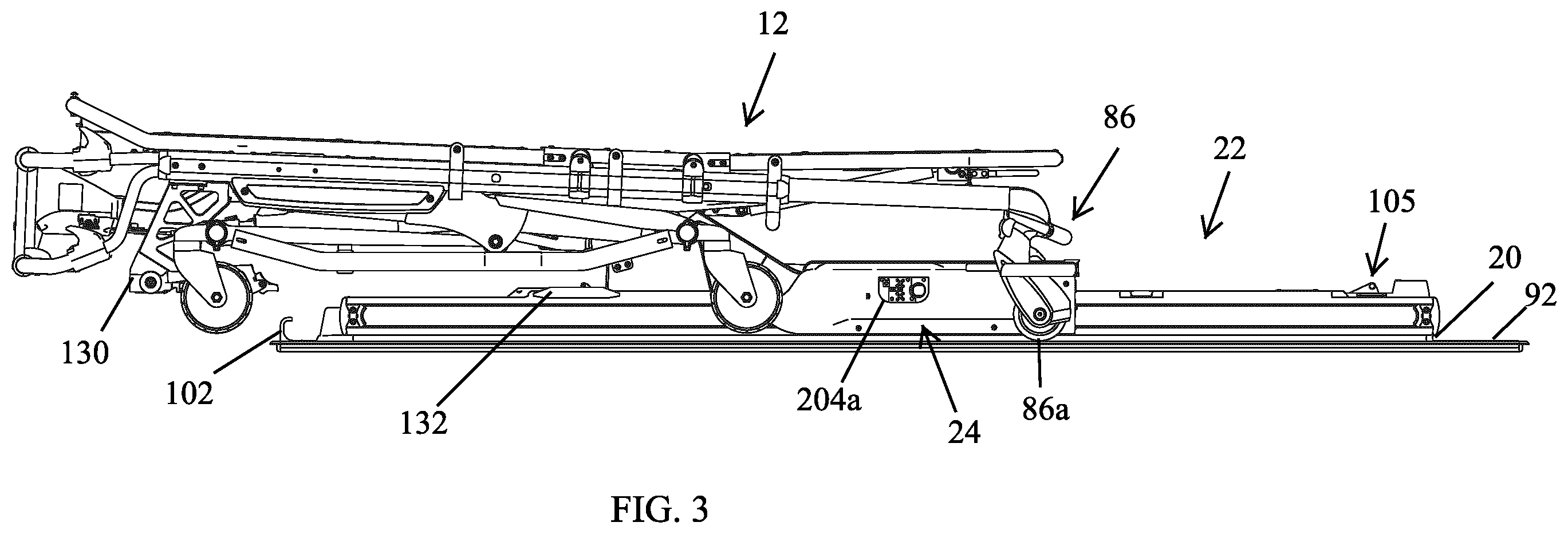 Patent US12564524 Figure 3 – Ambulance cot and loading and unloading system