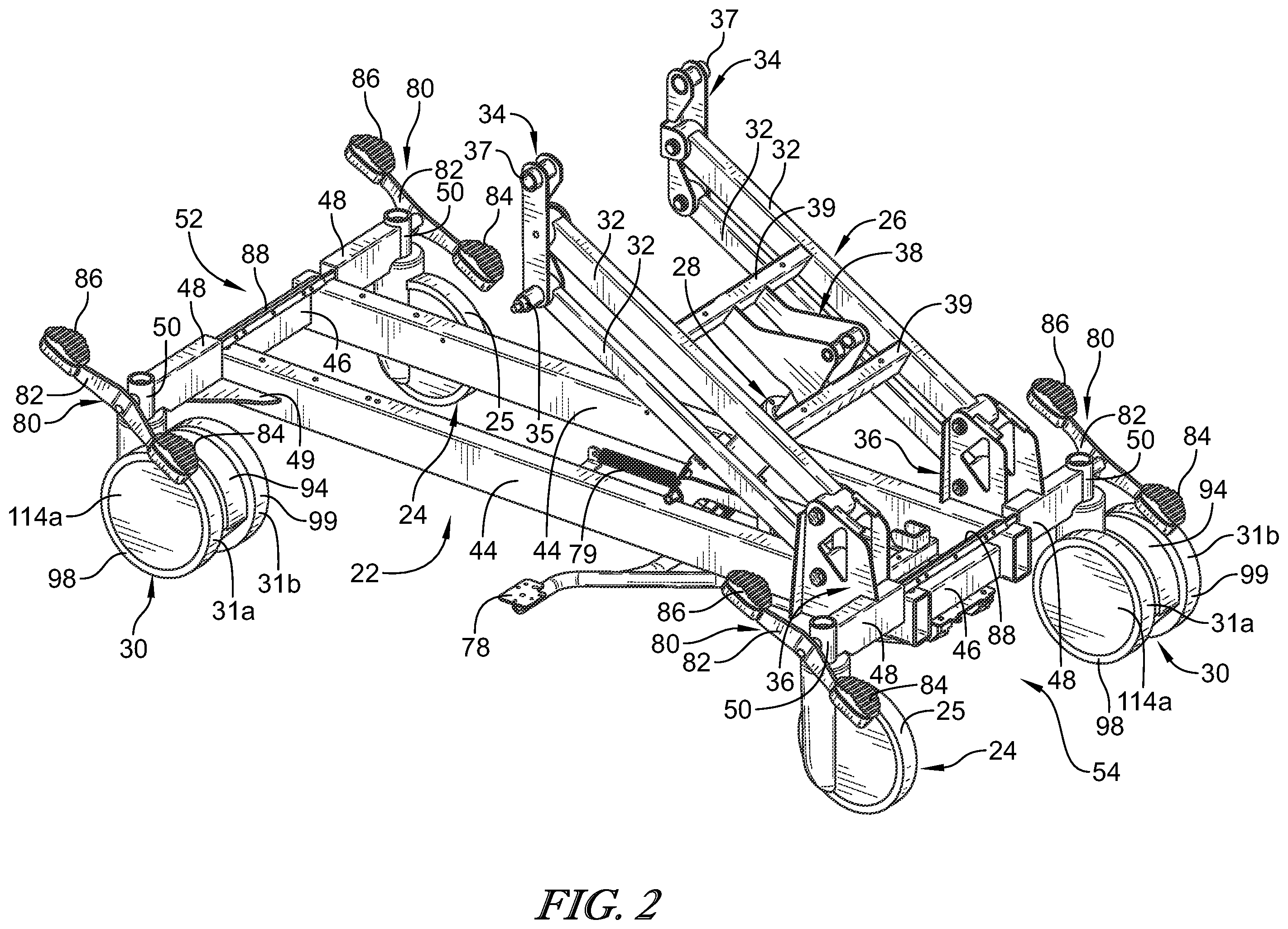 Patent US12564527 Figure 2 – Patient support apparatus having motorized wheels