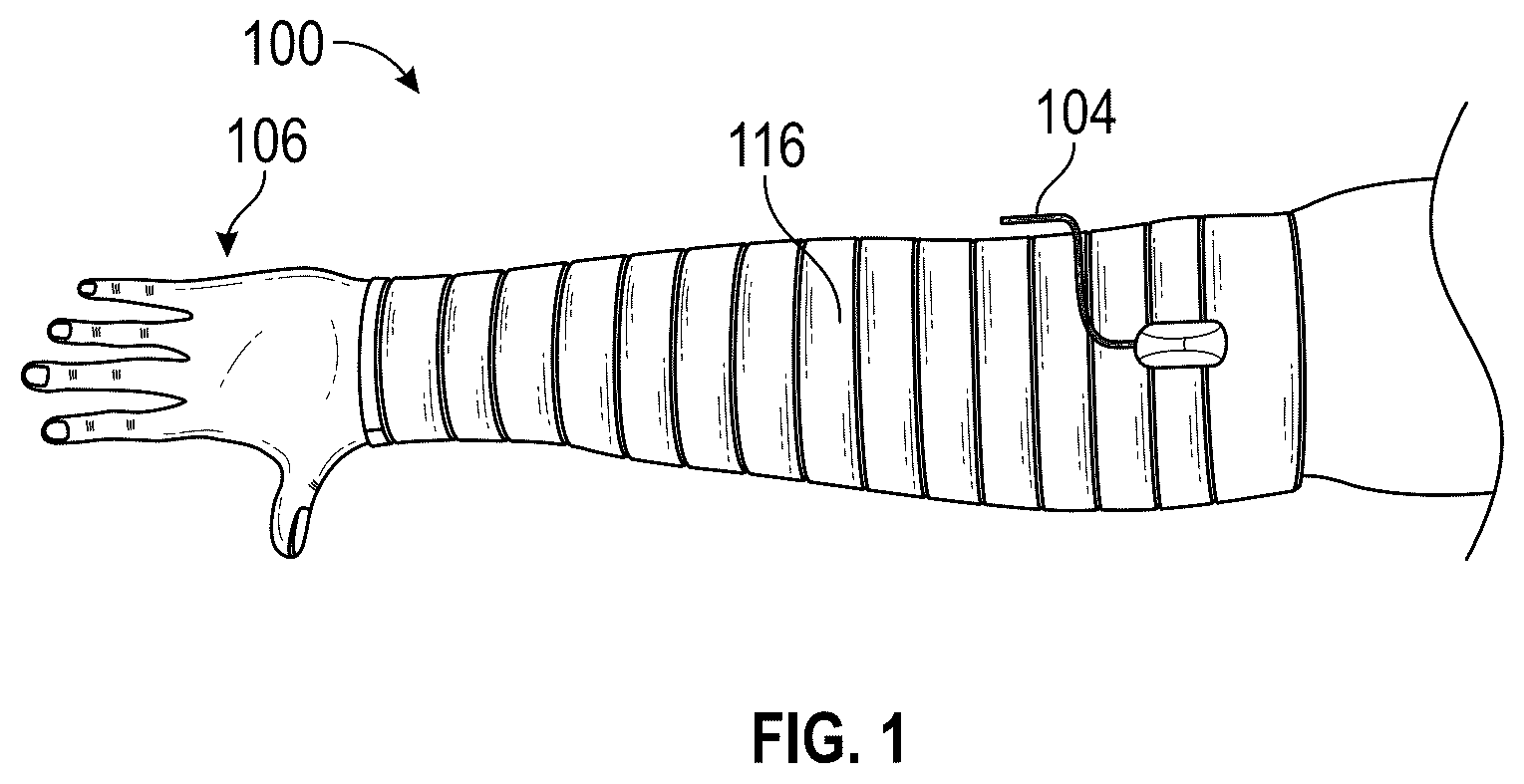 Patent US12564537 Figure 1 – Electro-actuatable compression garments with shape memory elements