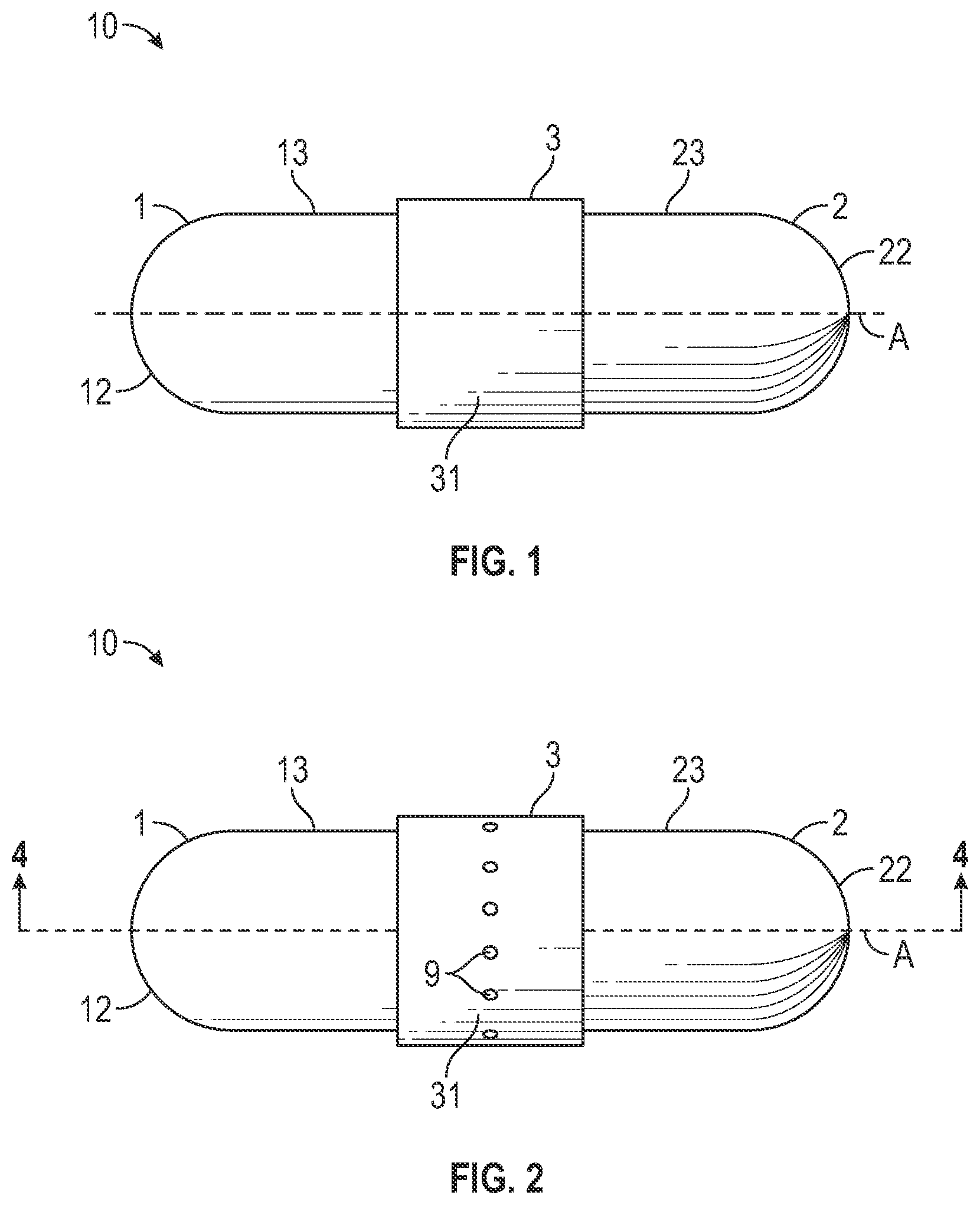 Patent US12564557 Figure 1 – Dual release dosage form capsule and methods, devices and systems for making same