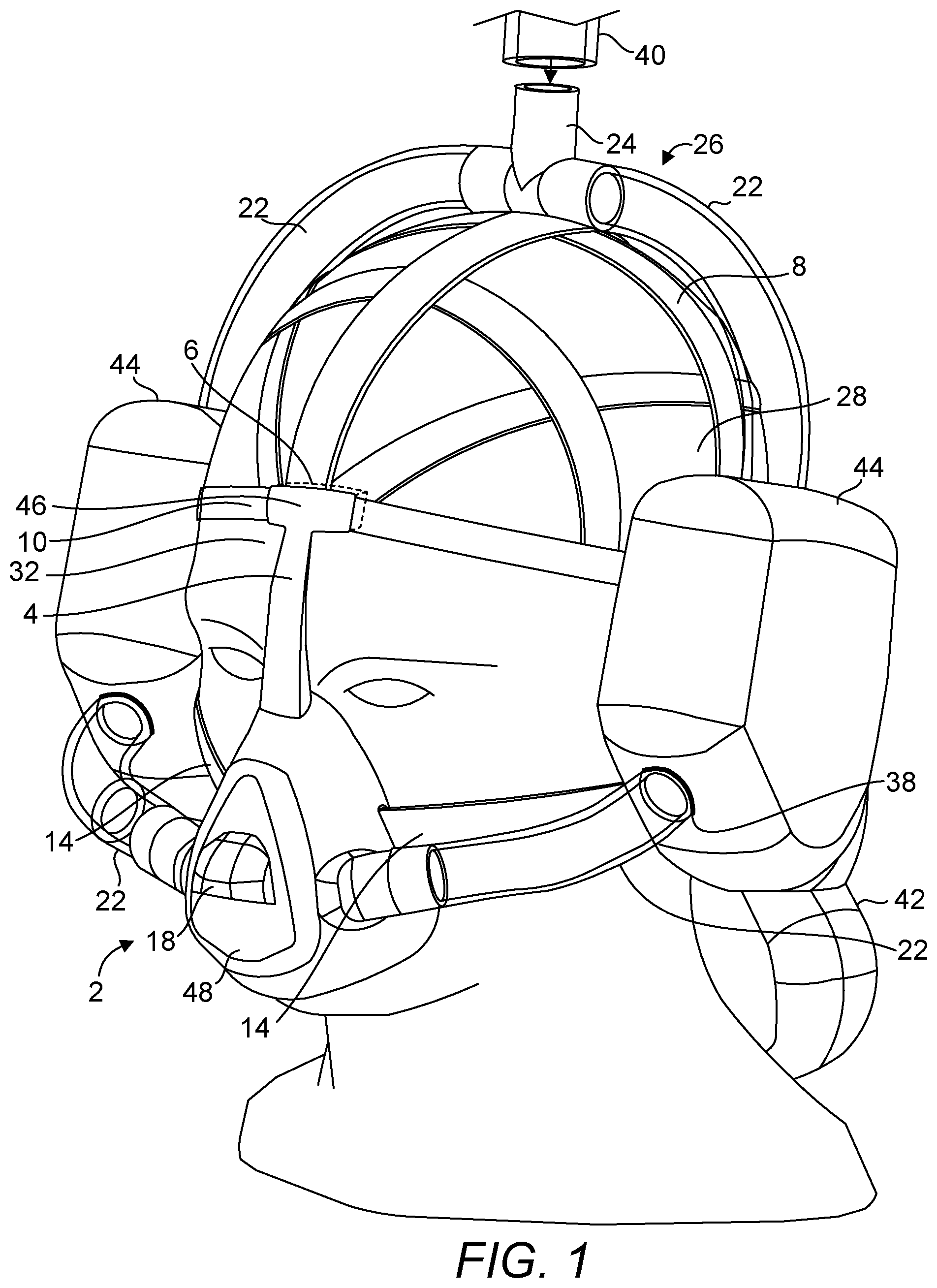 Patent US12564697 Figure 1 – Breathing mask and methods thereof