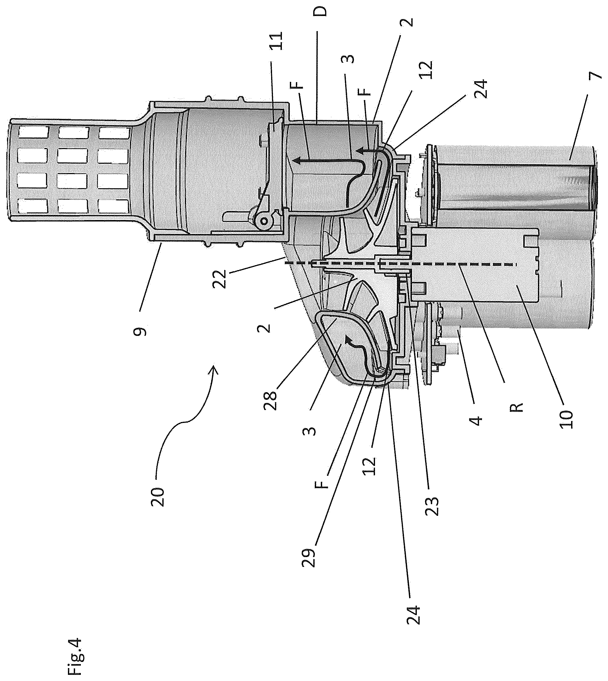 Patent US12564742 Figure 4 – Inflatable bag, avalanche backpack and method of deflating an inflatable bag