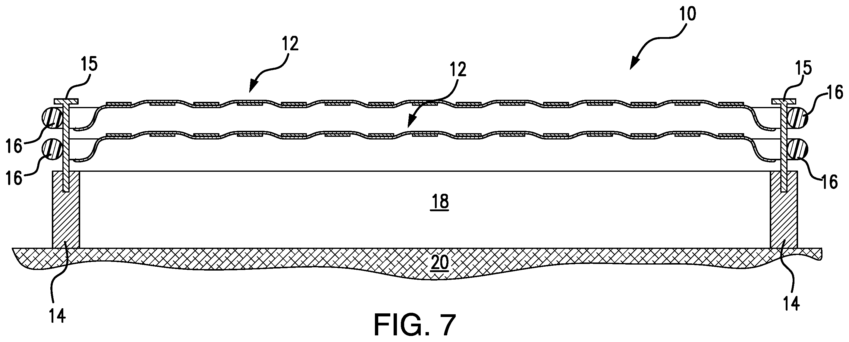 Patent US12564750 Figure 7 – Device for absorbing and dissipating the energy of a dropped or thrown object