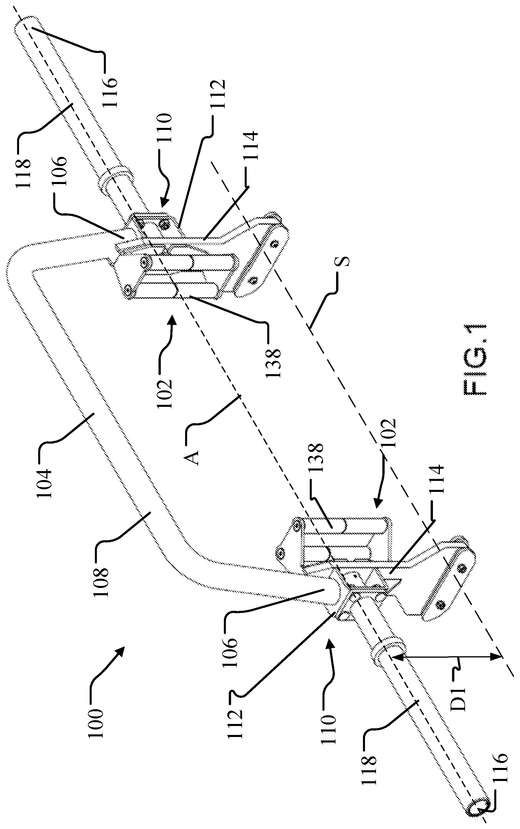 Patent US12564753 — Open trap-camber bar with self-bracing removable handles — Figure 1