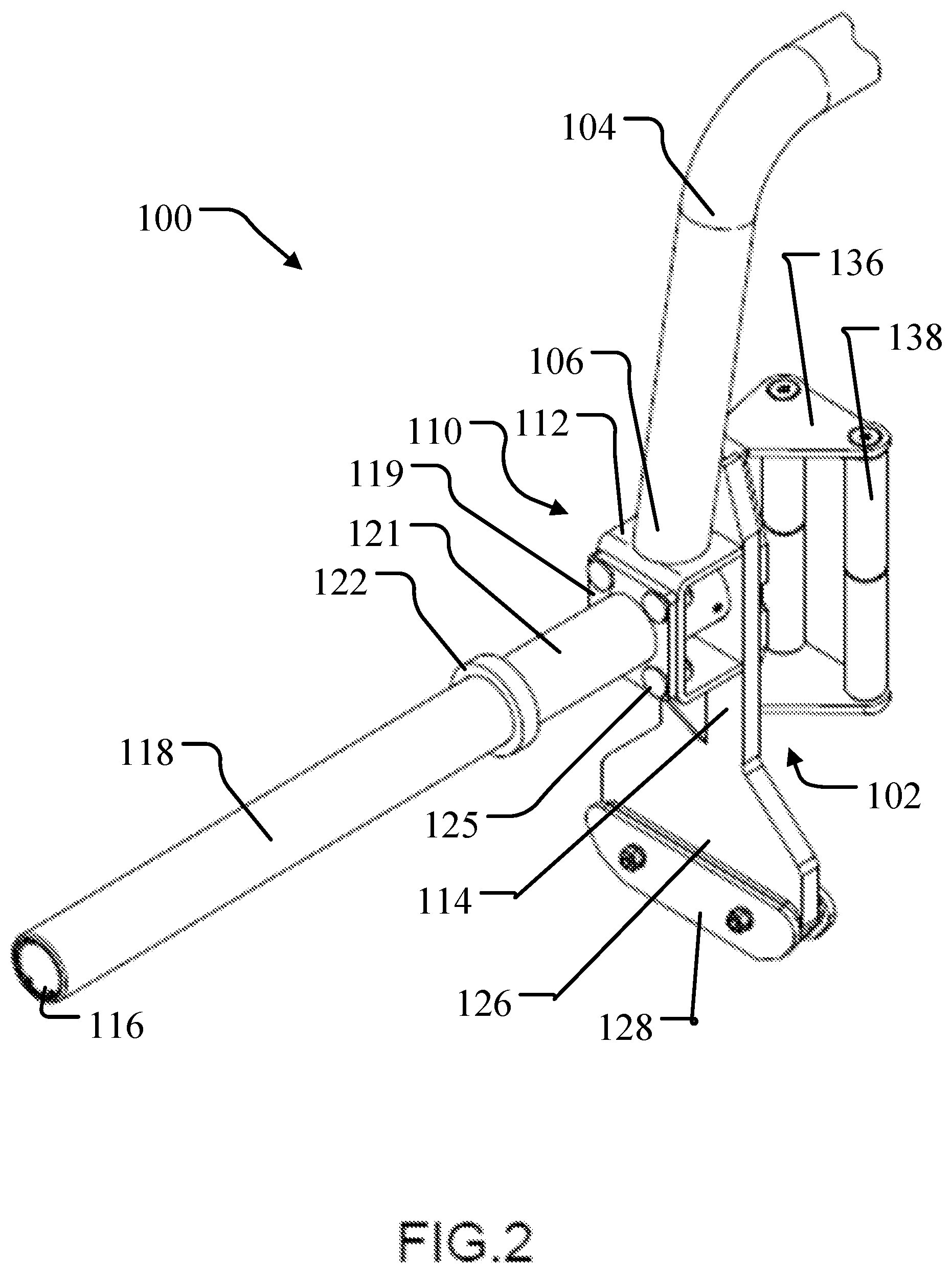 Patent US12564753 Figure 2 – Open trap-camber bar with self-bracing removable handles