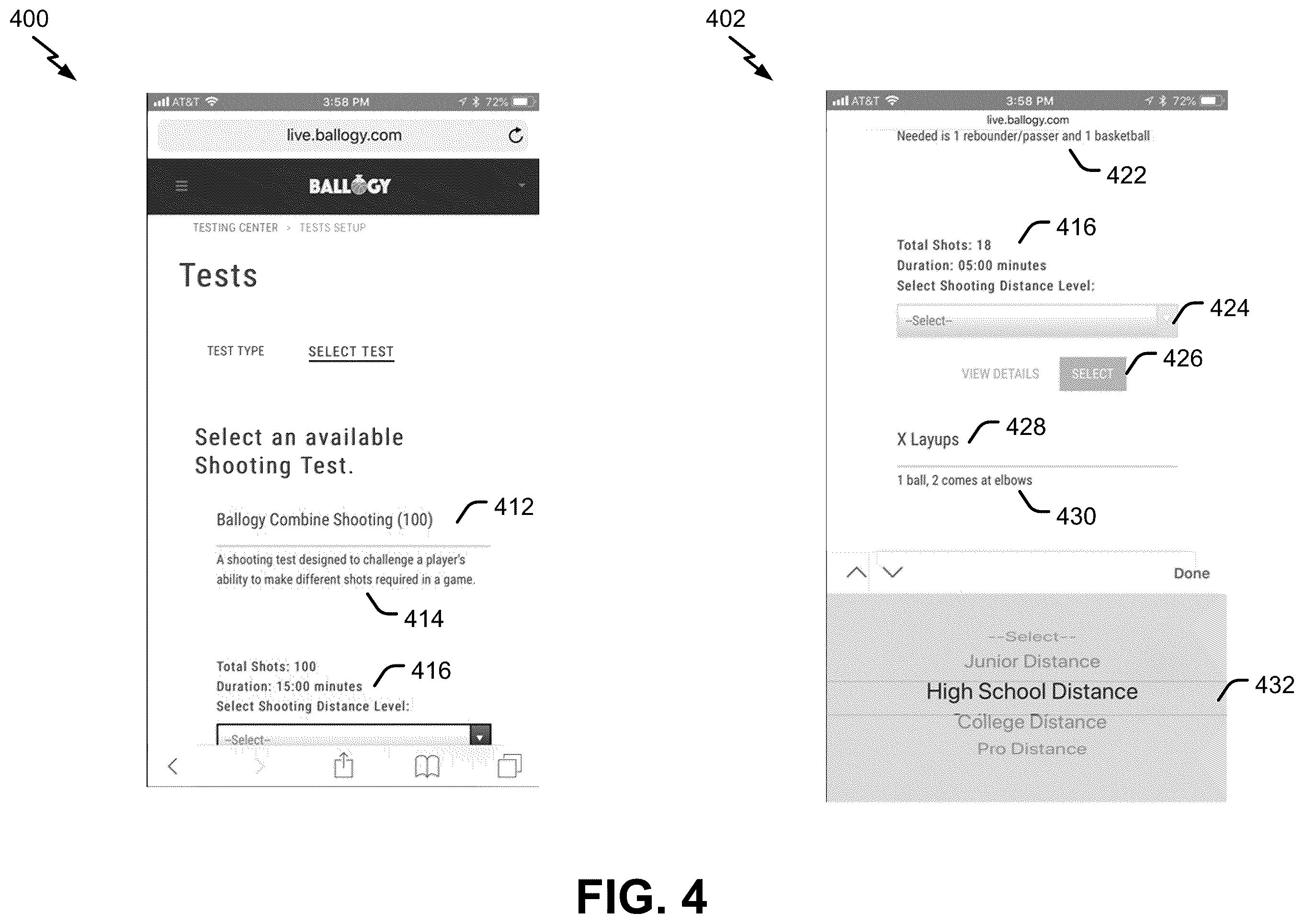 Patent US12564764 Figure 4 – System and method of basketball testing