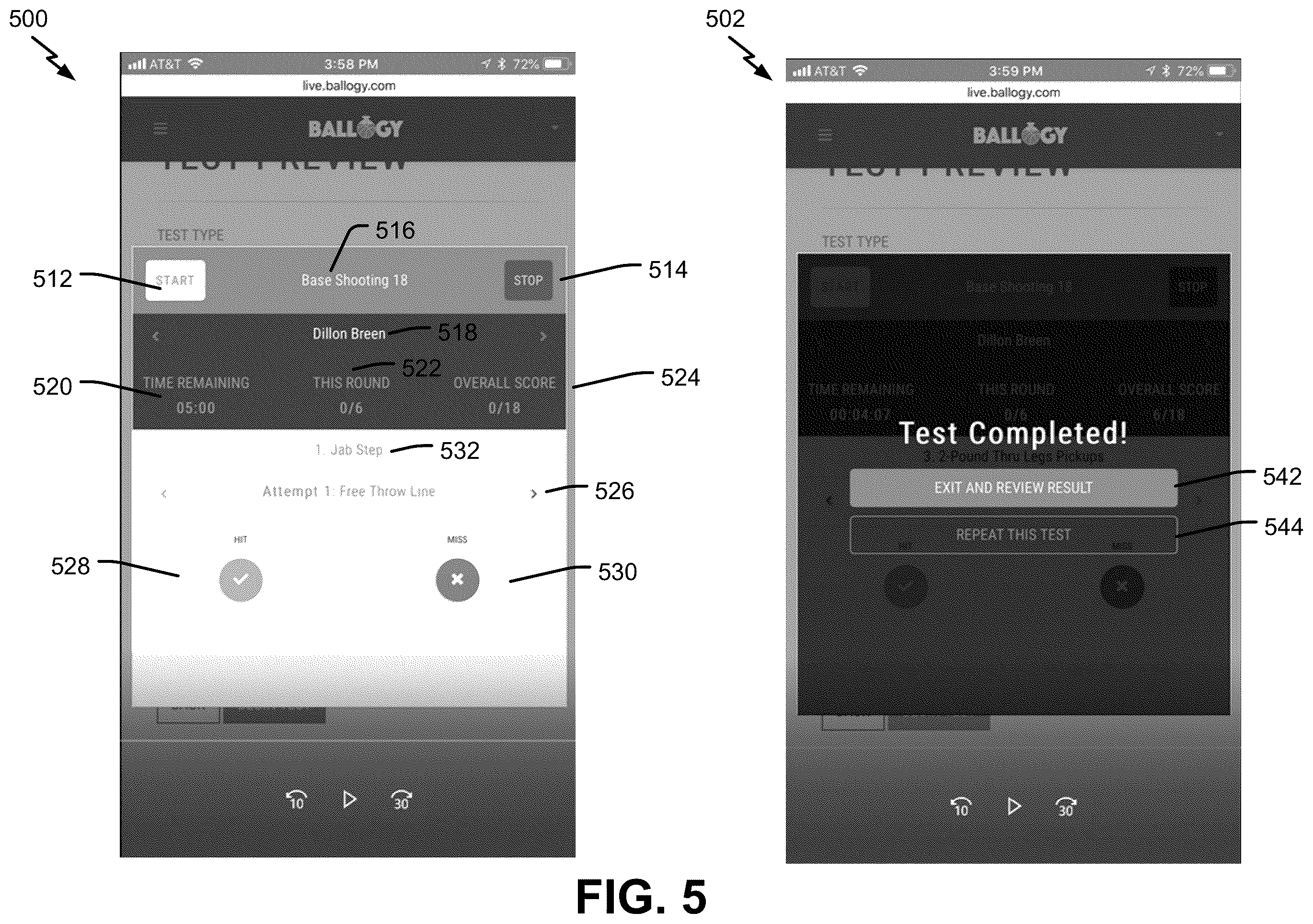 Patent US12564764 Figure 5 – System and method of basketball testing